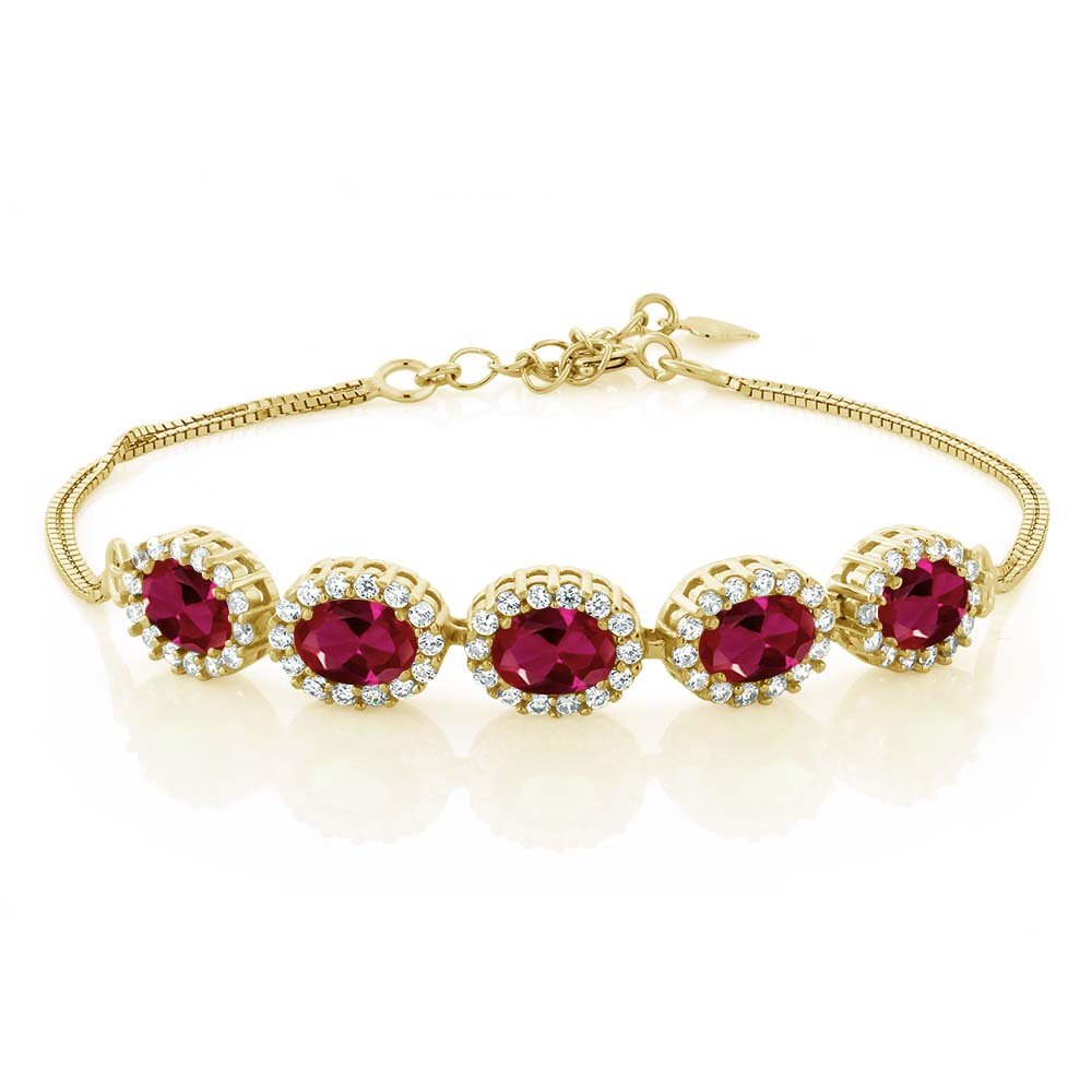 7X5MM Oval Cut Gemstone Birthstone Tennis Bracelet for Women - 18K Yellow Gold Plated Sterling Silver | 7 Inch with 1.5 Inch Extender | Fine Jewelry Gift for Mom, Wife, Her | Perfect for Birthdays, Anniversaries & Special Occasions