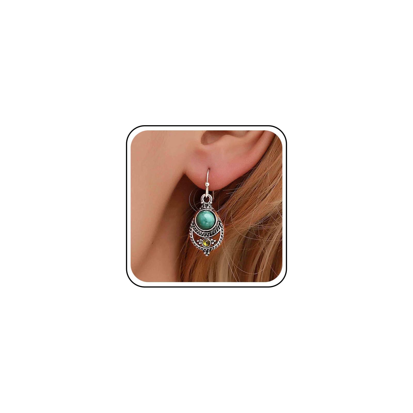 Boho Ethnic Turquoise Drop Earrings for Women - Silver Teardrop Gemstone Hook Dangle Earrings, Retro Handmade Jewelry | Perfect for Festivals, Weddings & Boho Fashion