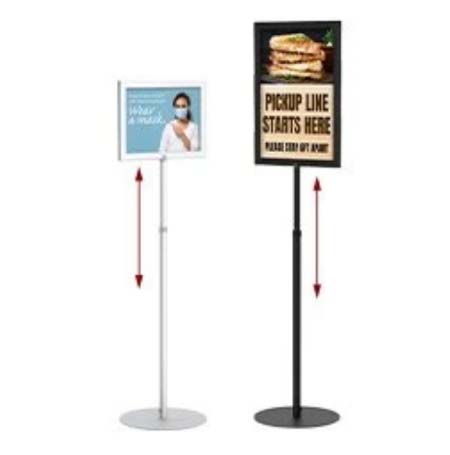 Adjustable 8.5x11 Pedestal Sign Holder with Round Steel Base - Quick Slide-In Frame Design for Retail, Restaurants & Events - Durable Tabletop Display Stand for Menus, Promotions & Directions