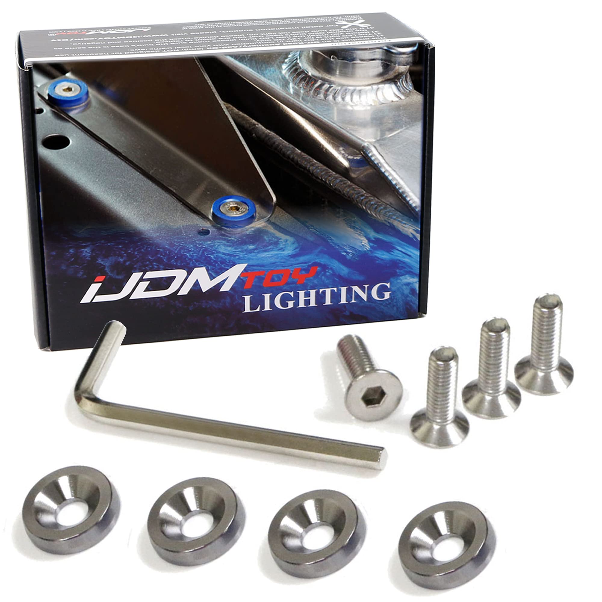 iJDMTOY 4pc JDM Racing Aluminum Washers Bolts Kit - Car License Plate & Bumper Accessories