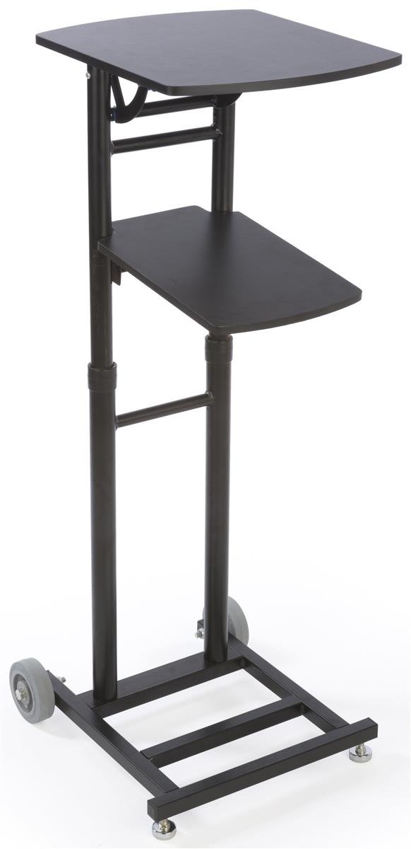 Displays2go Black Steel & MDF Foldable Laptop & Projector Stand with Wheels - Portable Presentation Cart for Office, Classroom & Conference Room Use