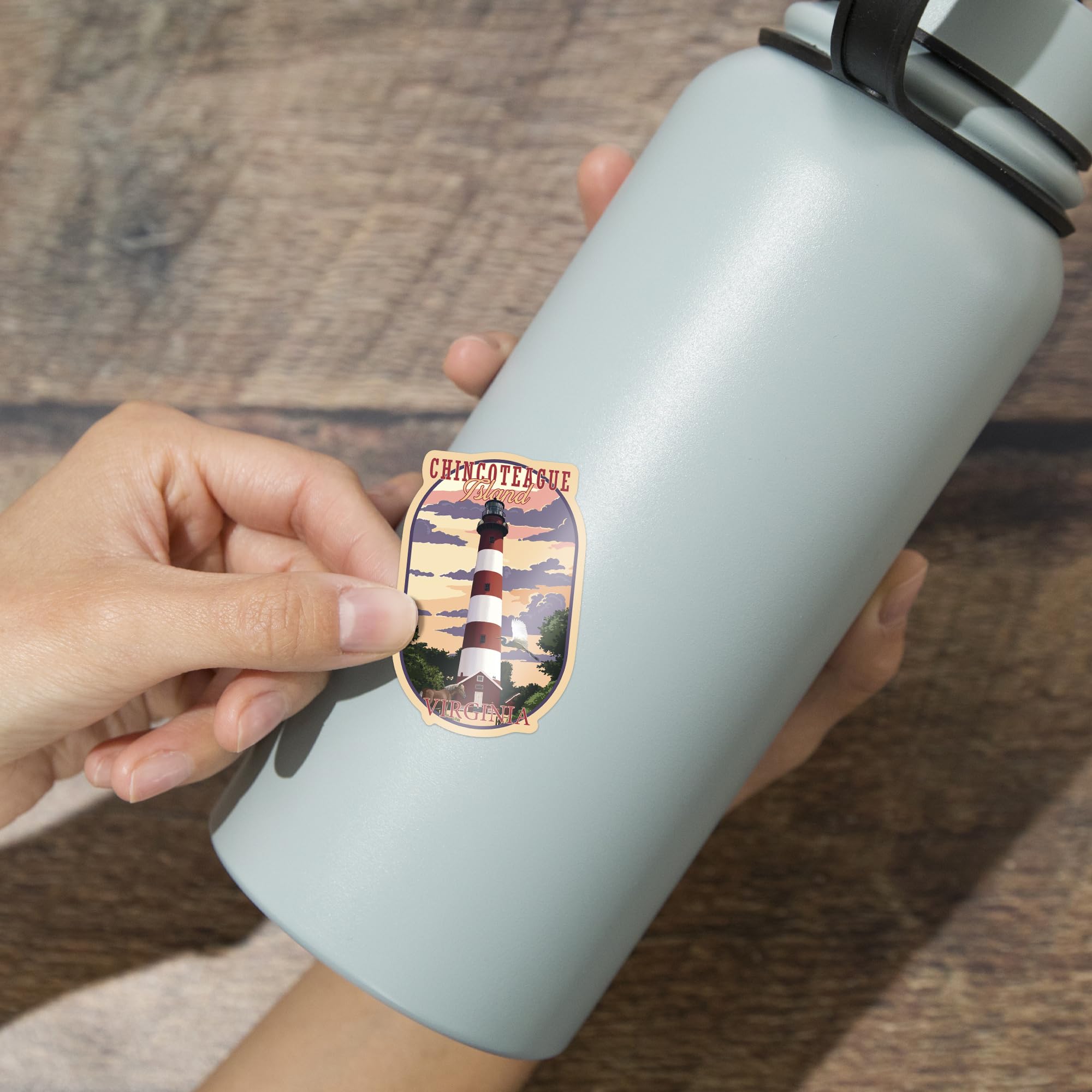 Waterproof Die Cut Vinyl Stickers - Chincoteague Virginia Lighthouse Decals (1-3 Inches) for Cars, Water Bottles, Laptops & Coolers - Perfect for Travel Mugs, Notebooks, Helmets & Outdoor Gear
