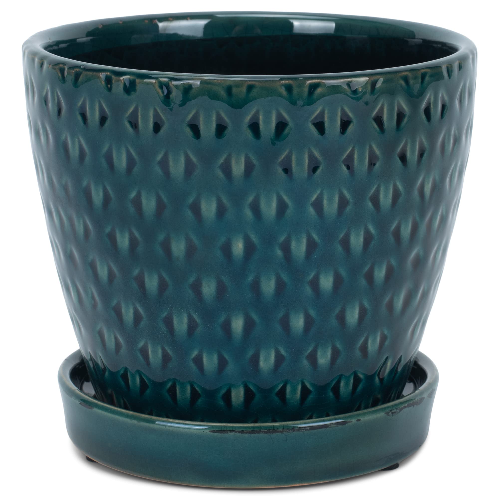 Teal Ceramic Planter Pot with Reactive Glaze for Indoor Plants – 4.75 x 5.5 Inch with Drainage Hole & Matching Saucer – Perfect for Succulents, Herbs & Small Houseplants in Home, Office or Garden Decor