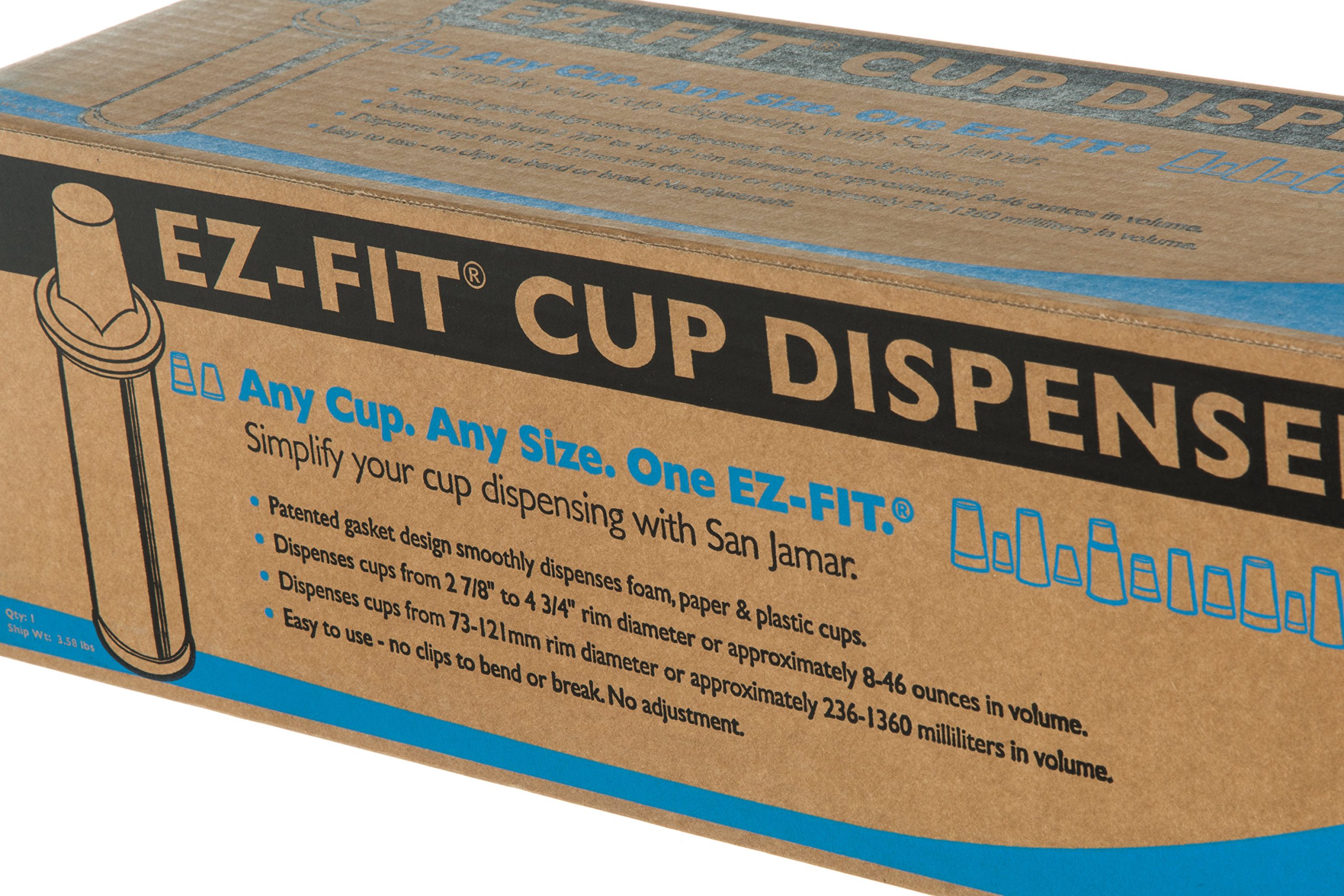 San Jamar One-Size-Fits-All Ez-Fit In-Counter Cup Dispenser - Holds 8-46 Oz Cups with Interchangeable Gaskets - Durable Plastic for Restaurants, Cafeterias & Fast Food - 18 Inch Black - Perfect for Drink Stations, Self-Service Counters & High-Traffic Dining Areas