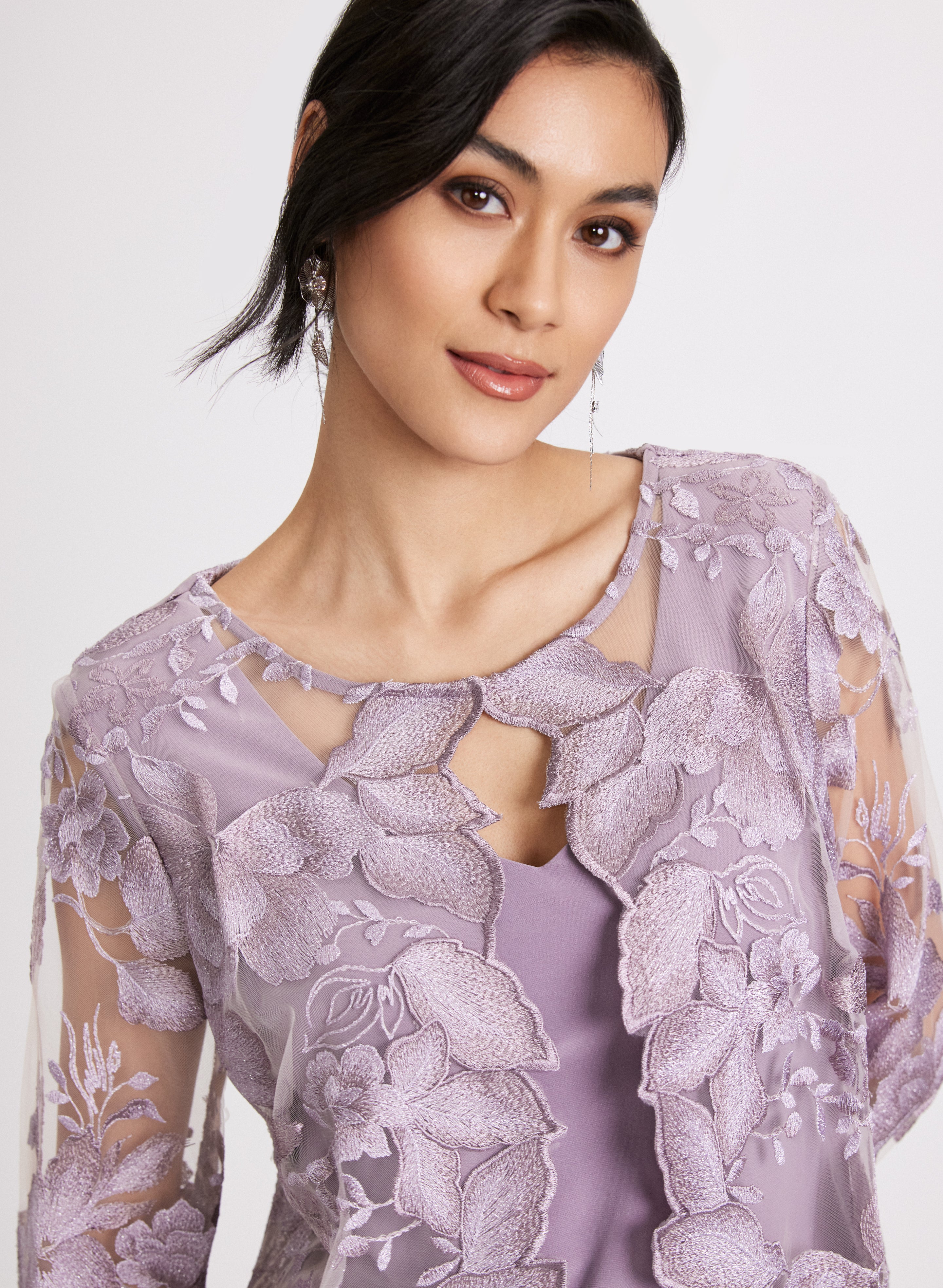 Floral Embroidered Illusion Dress for Women - Elegant Lace Sheer Maxi Dress for Wedding, Party & Special Occasions