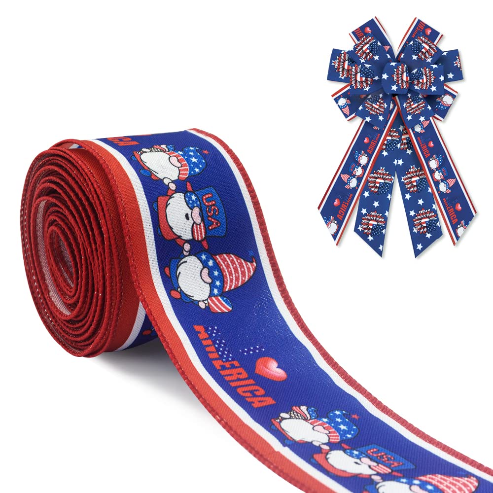 USA Patriotic 4th of July Wired Ribbon for Wreaths, Bows, Gift Wrapping & DIY Crafts - 2.4