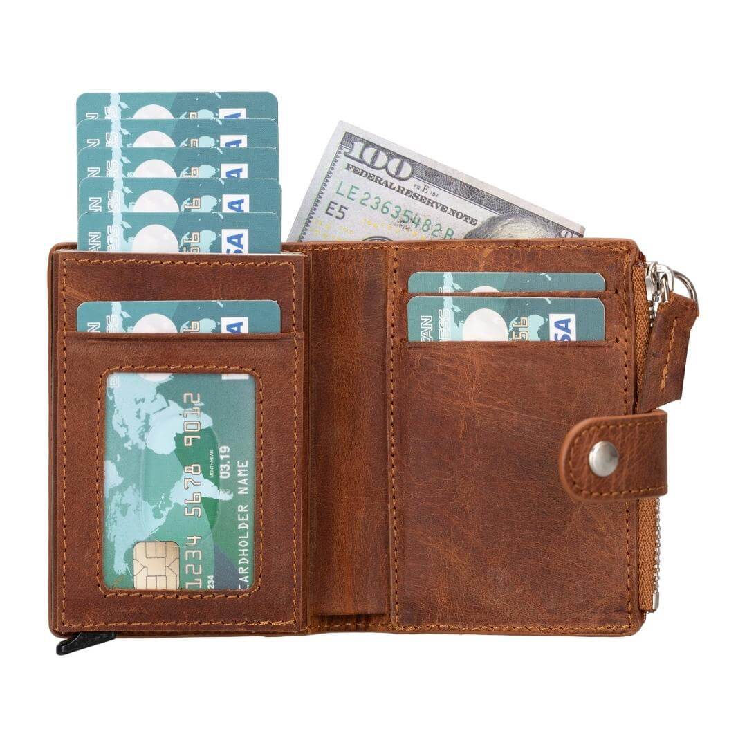 Genuine Cowhide Leather Pop Up Card Holder Wallet - Slim RFID Blocking Minimalist Wallet for Men & Women - Perfect for Travel, Business, and Everyday Use