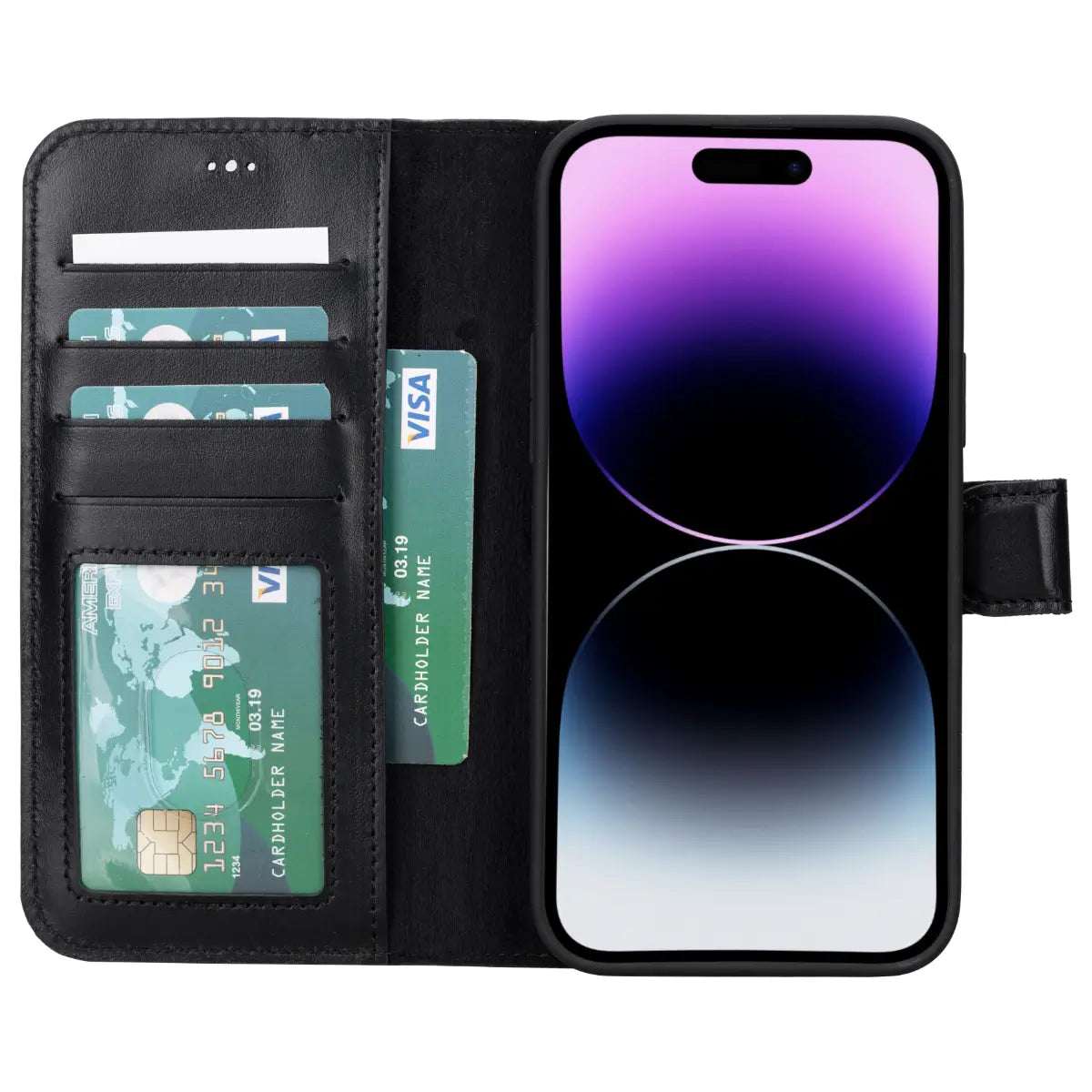 Premium Black Leather Wallet Case for iPhone 15 Plus - Slim Protective Cover with Card Slots | Perfect for Everyday Use, Travel & Business