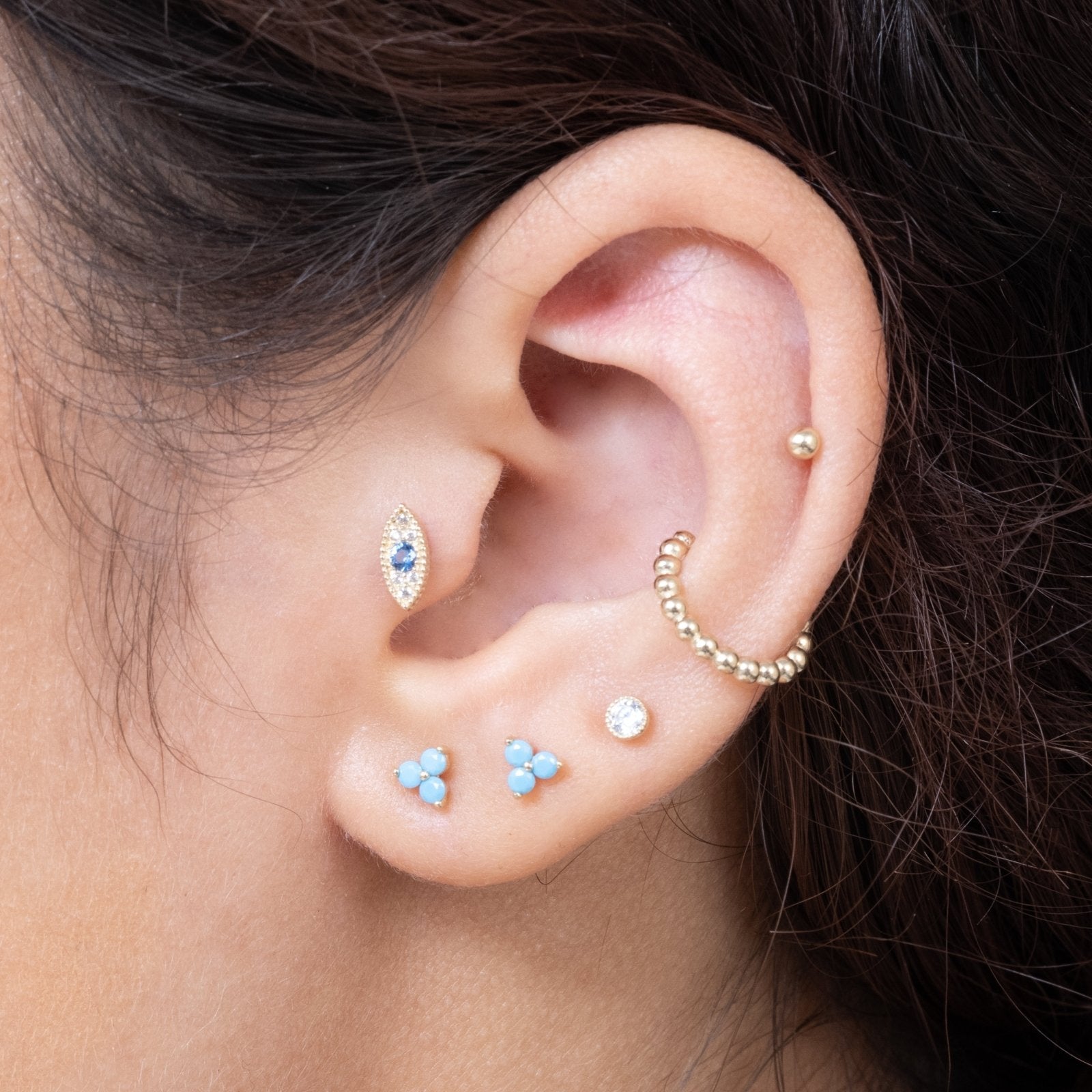 14K Solid Yellow Gold Beaded Ear Cuff - Elegant Non-Pierced Ear Jewelry for Women, Perfect for Parties, Weddings & Everyday Wear