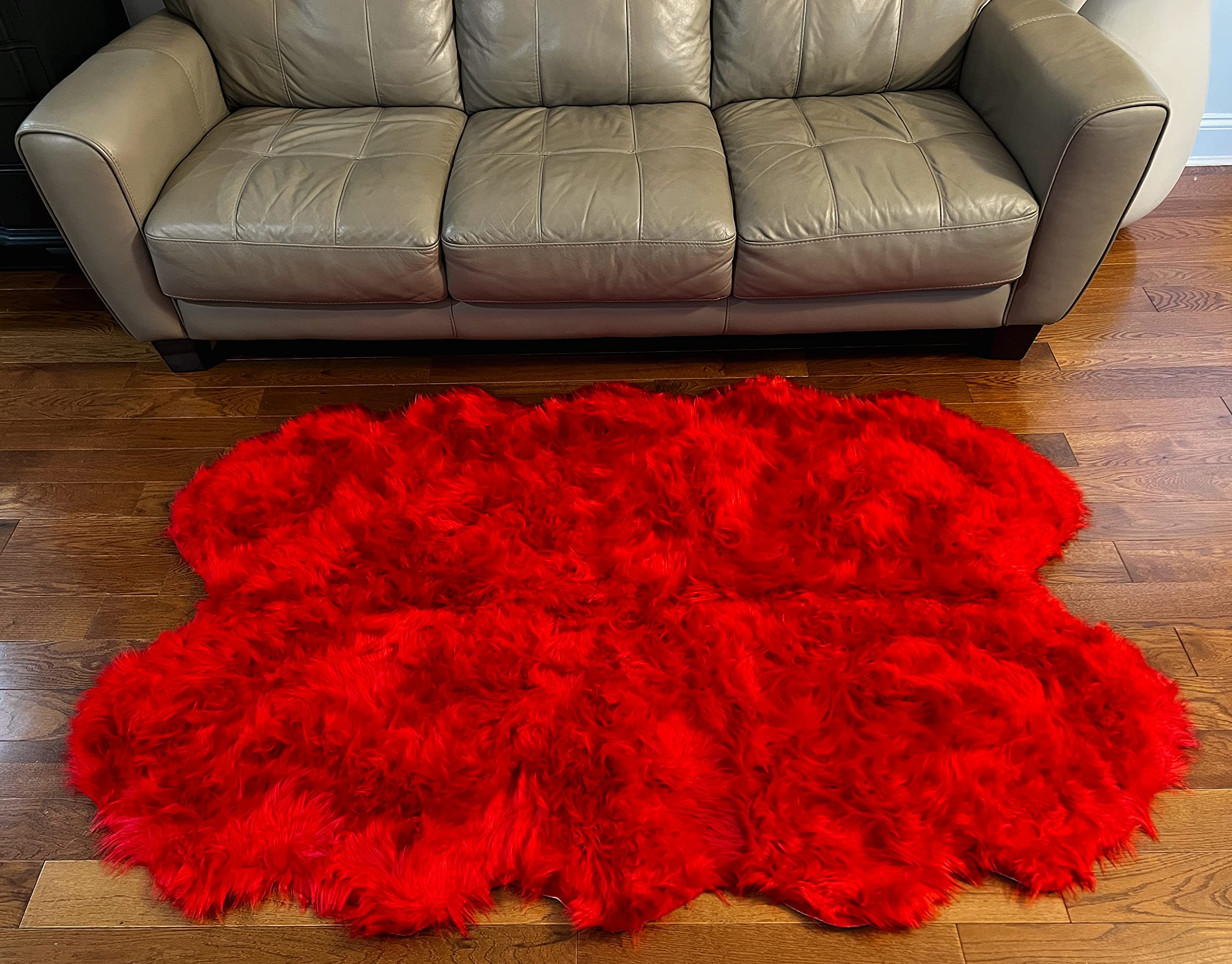 Soft & Thick Luxurious Faux Fur Sheepskin Area Rug - 4x6 Feet Crimson Red - Modern Decorative Throw Blanket for Living Room, Bedroom, Nursery - Cozy Accent Rug for Couch, Chair, Floor - Fluffy Shag Rug for Kids Room & Baby Nursery