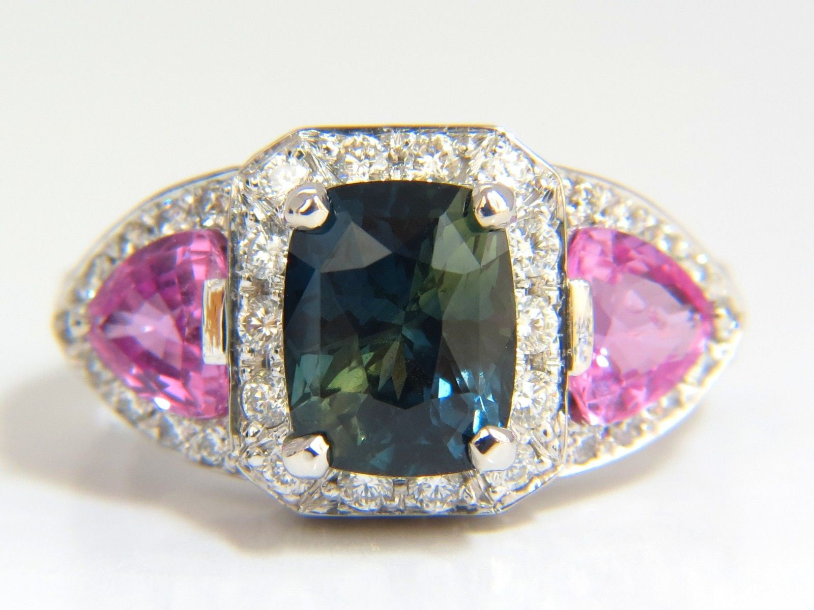 6.19ct GIA Certified Natural Unheated Green Blue Sapphire Diamond Ring for Engagement, Wedding & Special Occasions