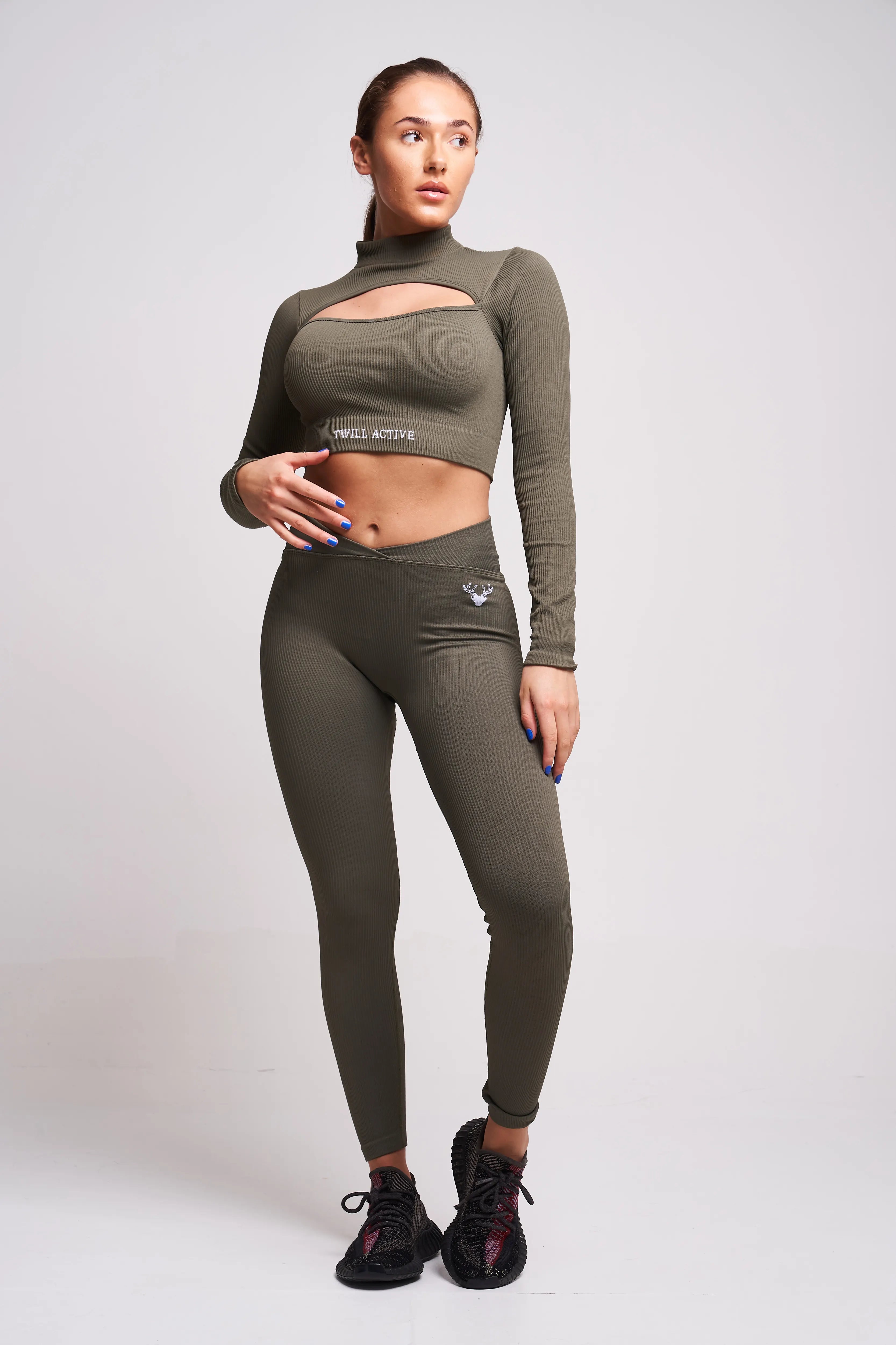 Evlan Recycled Rib Criss Cross Legging - Petrol Green High Waisted Yoga Pants for Women | Workout, Running, Lounge & Everyday Wear