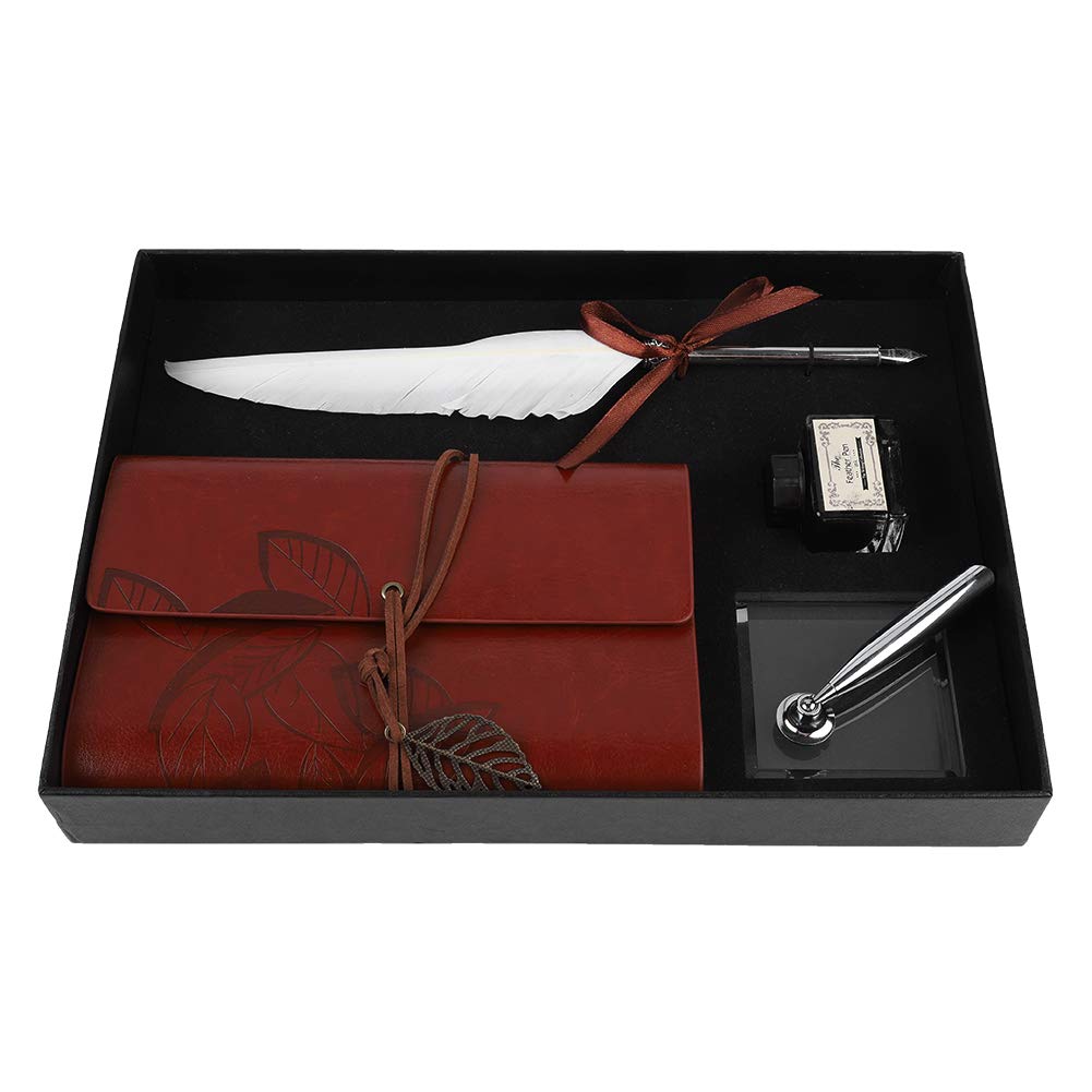 Vintage Leather Notebook Set with Dip Pen & Luxury Fountain Pen - Elegant Stationery Gift Box for Calligraphy, Writing & Journaling - Perfect for Office, Home & Creative Use