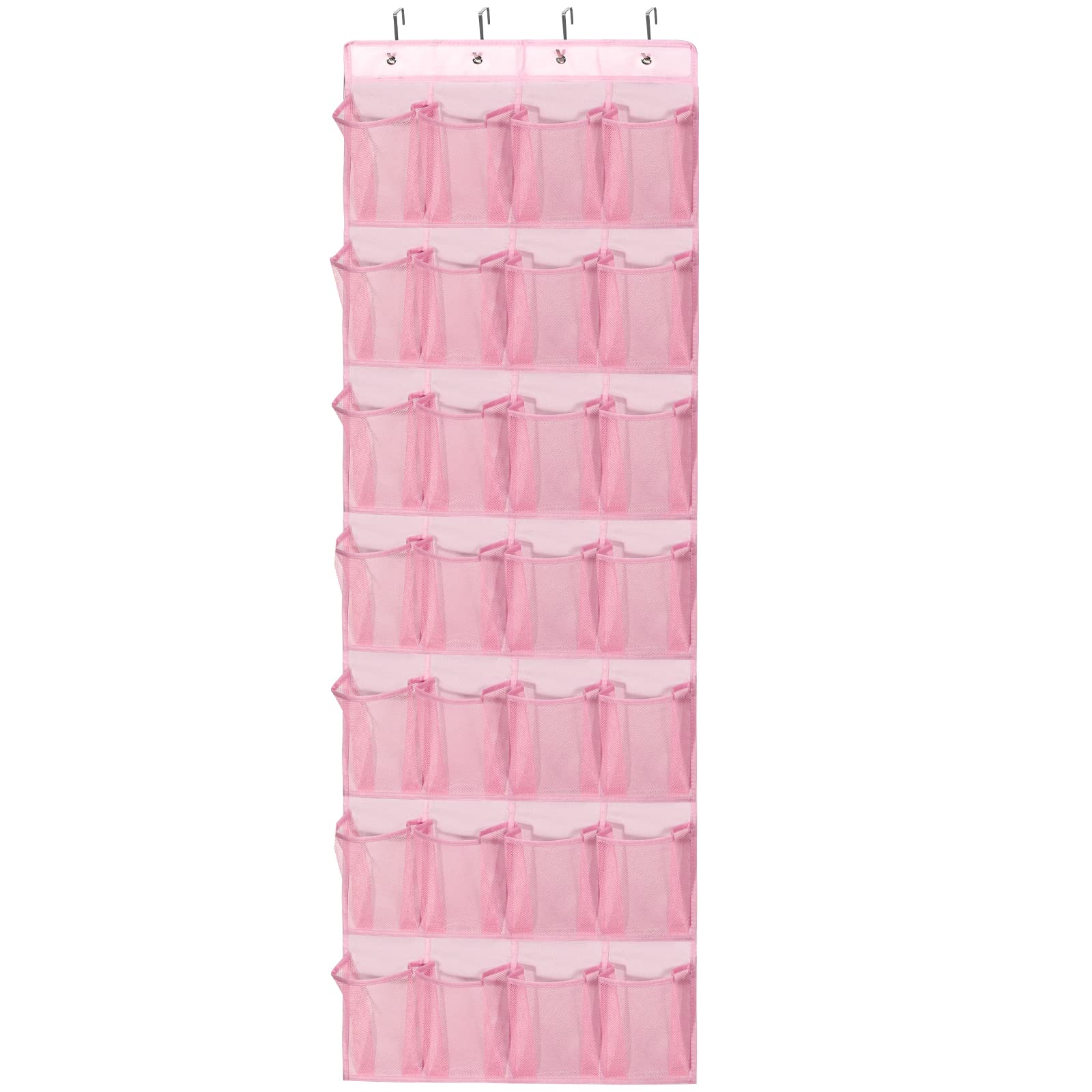 Over the Door Shoe Organizer with 28 Mesh Pockets - Pink Hanging Shoe Rack for Closet, Entryway, Bedroom & Bathroom - Perfect for Organizing Women's High Heels, Sneakers & Flats - Space Saving Shoe Storage Solution for Small Homes & Apartments