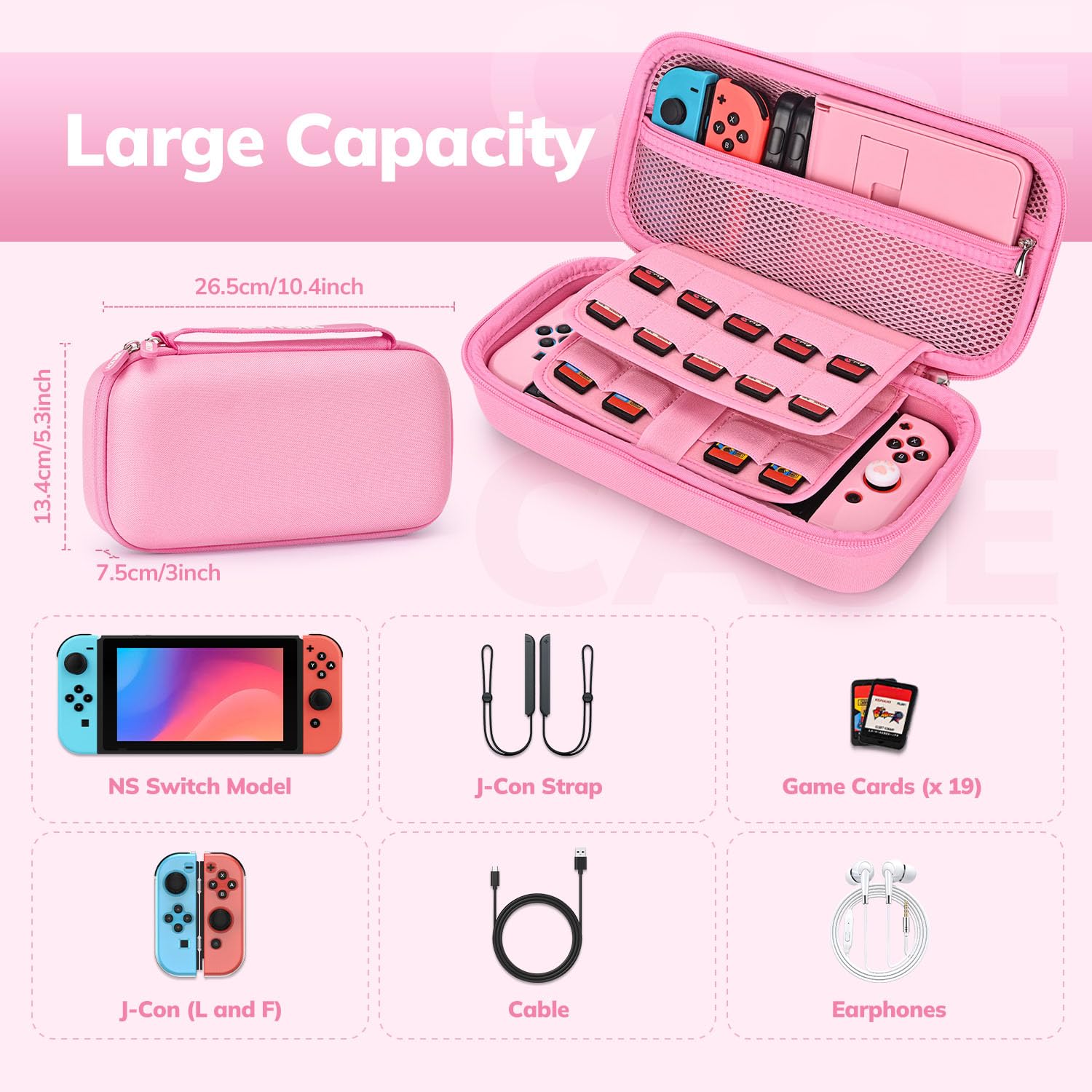 16-in-1 Pink Switch Carrying Case for Original Model - Travel Protection & Accessories for Girls Gaming