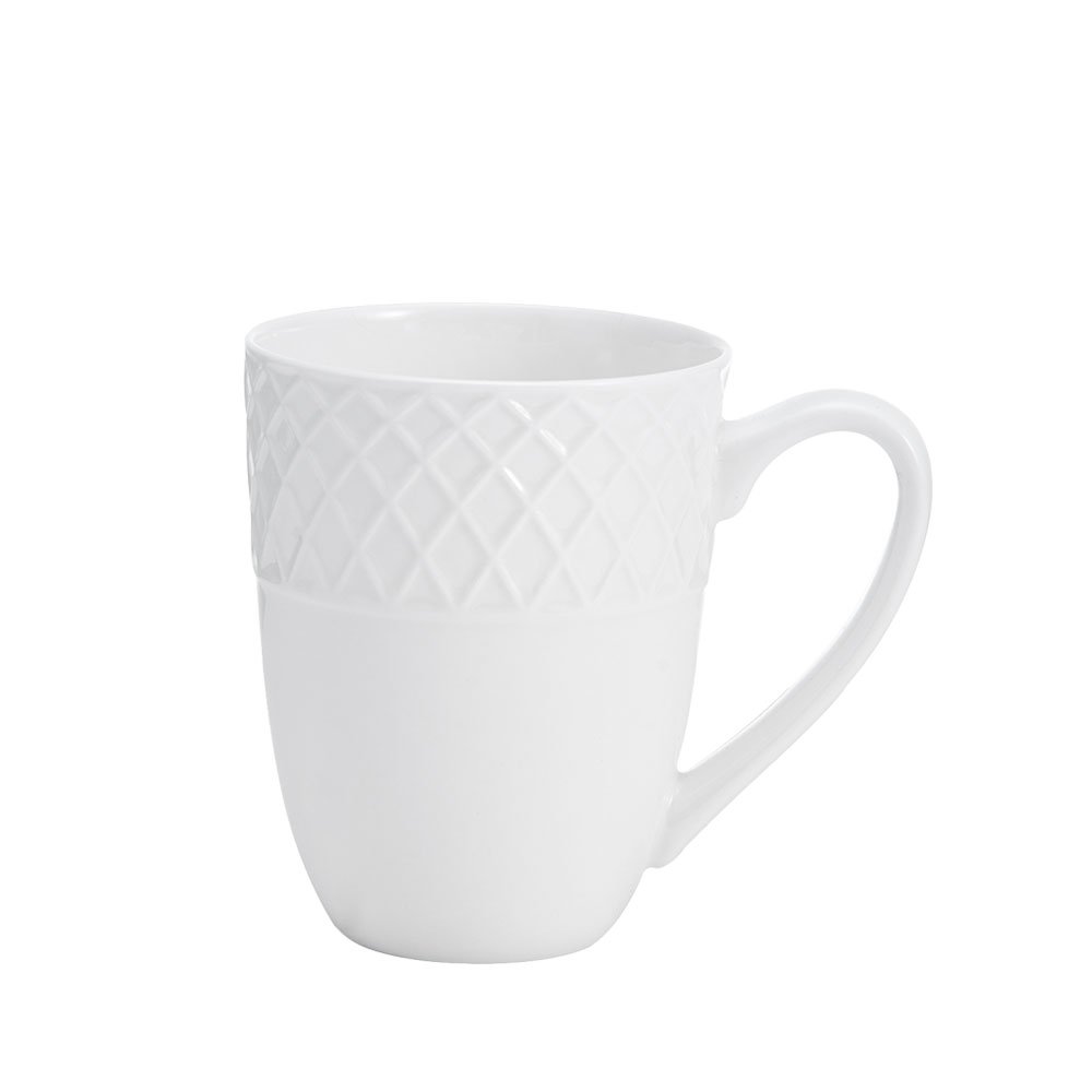 Mikasa Bone China Trellis White 14 oz. Coffee Mug Set of 4 - Elegant Tea Cups for Home, Office, and Gift Giving
