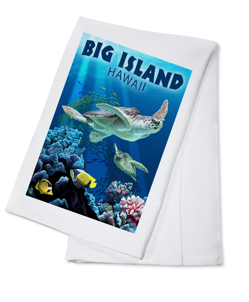 Hawaii Big Island Sea Turtle Swimming Design 100% Cotton Tea Towel - Decorative Hand Towel for Kitchen, Bathroom & Home Decor - Perfect for Beach House, Tropical Themed Rooms & Gifts
