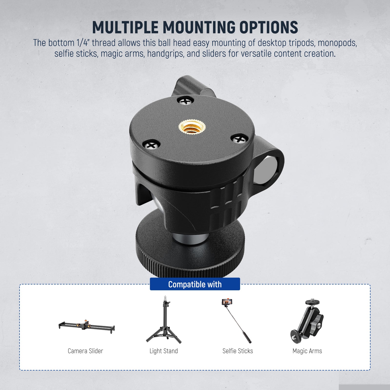NEEWER GM01 Mini Tripod Ball Head Mount Adapter - Compact & Lightweight for DSLR Cameras, Smartphones, Action Cameras - Perfect for Travel, Vlogging & Outdoor Photography