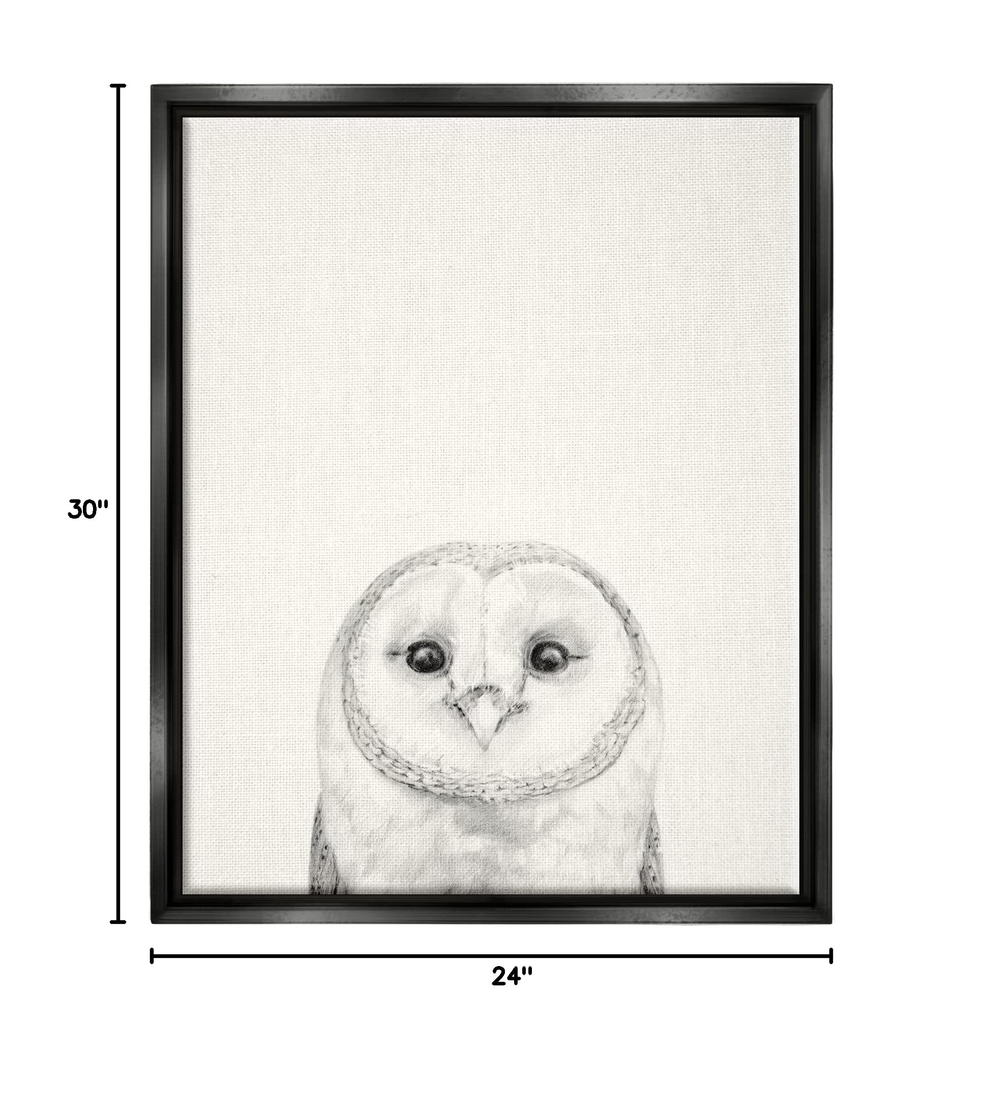 Stupell Industries Grey Owl Portrait Drawing by Victoria Borges - Floater Frame Wall Art for Living Room, Bedroom & Office Decor