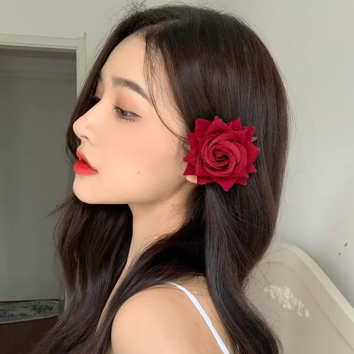 6 PCS Red Rose Flower Hair Clips for Women & Girls - Elegant Wedding Hair Accessories, Flamenco Dancer Brooches - Perfect for Bridal, Parties & Special Occasions