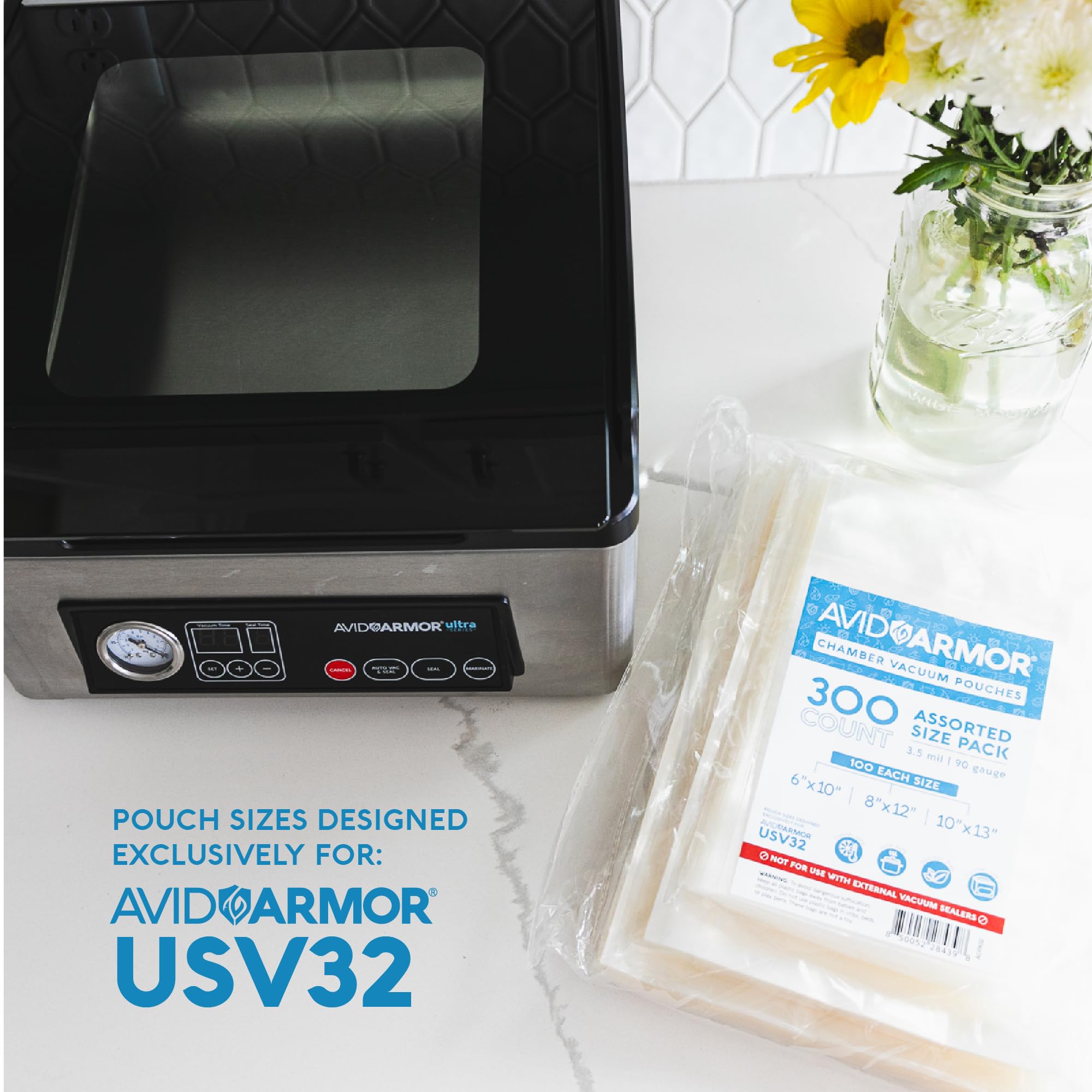 Avid Armor 3.5mil Heavy Duty Vacuum Sealer Bags - BPA-Free Chamber Sealer Pouches, Pre-Cut 6