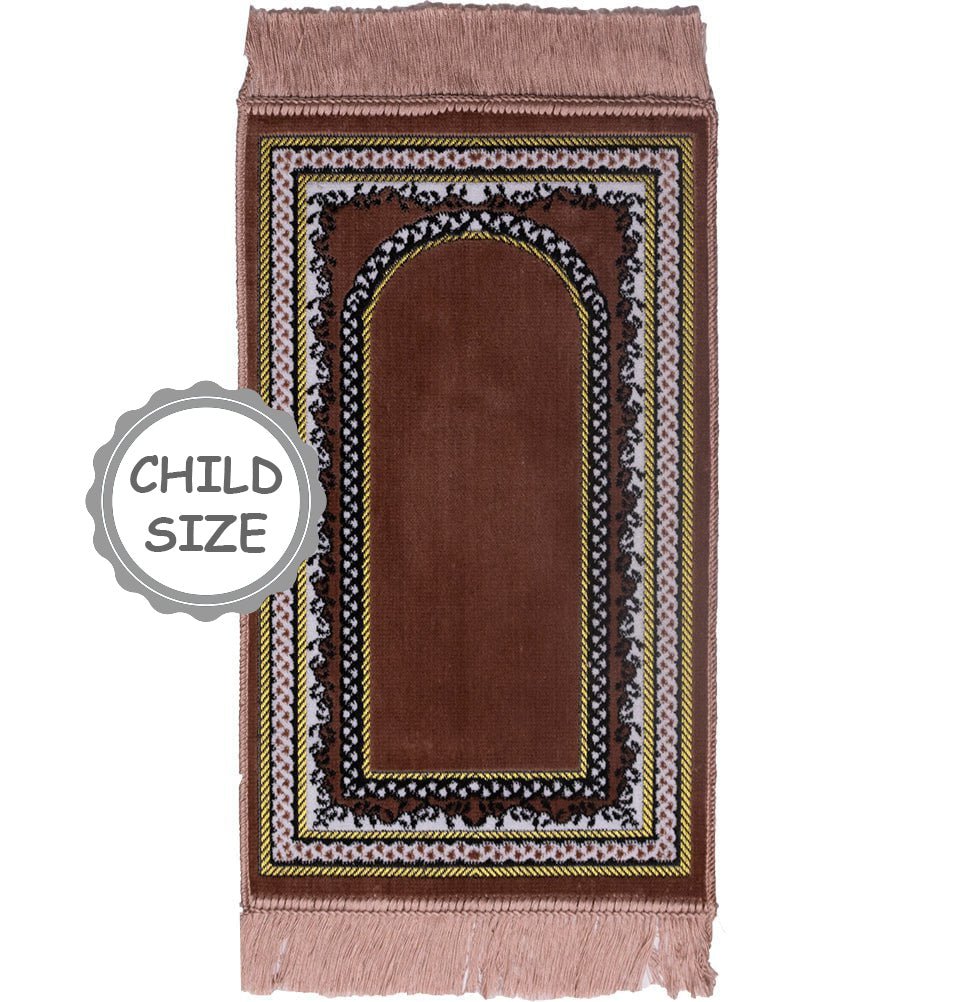 Pink Velvet Prayer Rug for Kids with Vine Border - Soft & Comfortable Islamic Prayer Mat for Children's Prayer Room, Mosque, or Home Worship