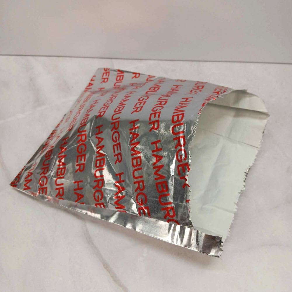 Large Grease-Resistant Foil Hamburger & Sandwich Bags - Keeps Food Hot & Fresh - 25 Count (Hamburger Printed) - Perfect for Picnics, BBQs & Takeout