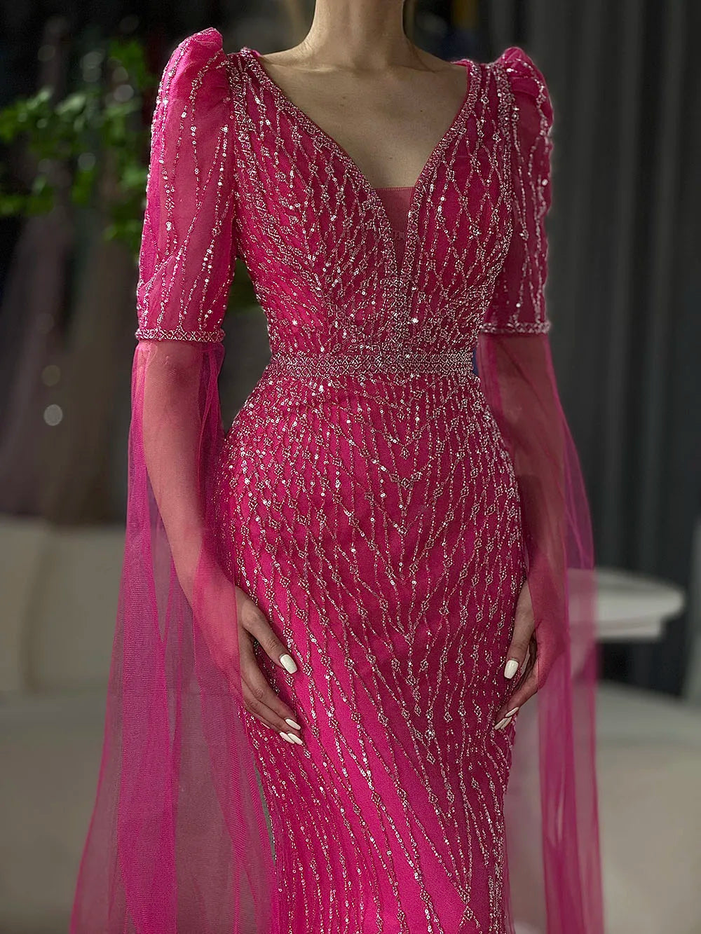 Elegant Fuchsia Mermaid Evening Gown for Women - LA72774 | Formal Dresses for Prom, Wedding, Gala & Special Occasions