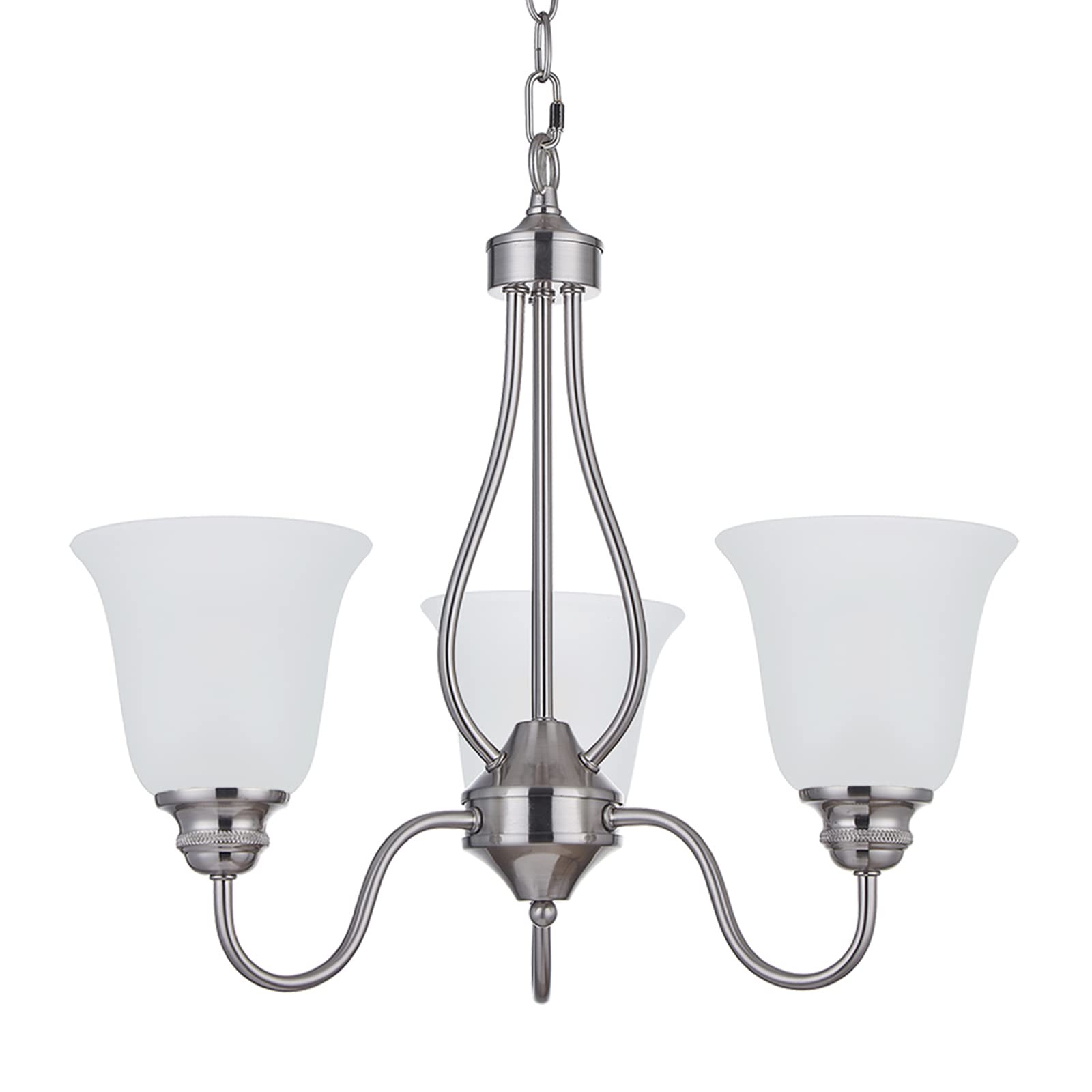 3-Light Brushed Nickel Chandelier - Classic Frosted Glass Ceiling Light Fixture for Dining Room, Living Room & Hallway | Energy Efficient LED Compatible (Bulbs Not Included) | Perfect for Home Decor, Office Meetings & Elegant Gatherings