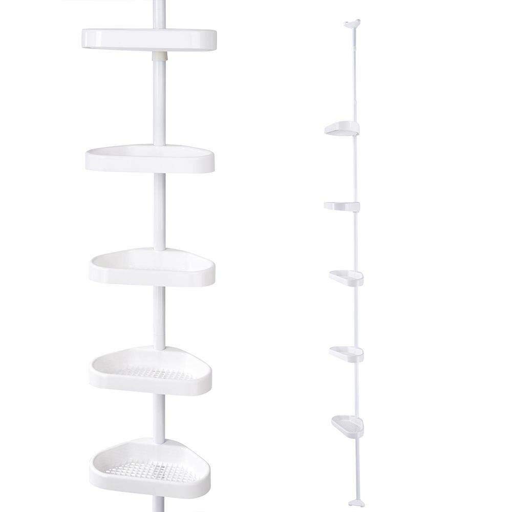 5-Tier Shower Corner Tension Pole Organizer - Space Saving Bathroom Storage Shelf Rack for Shampoo, Soap & Bath Accessories - Perfect for Small Bathrooms, Apartments & Dorm Showers
