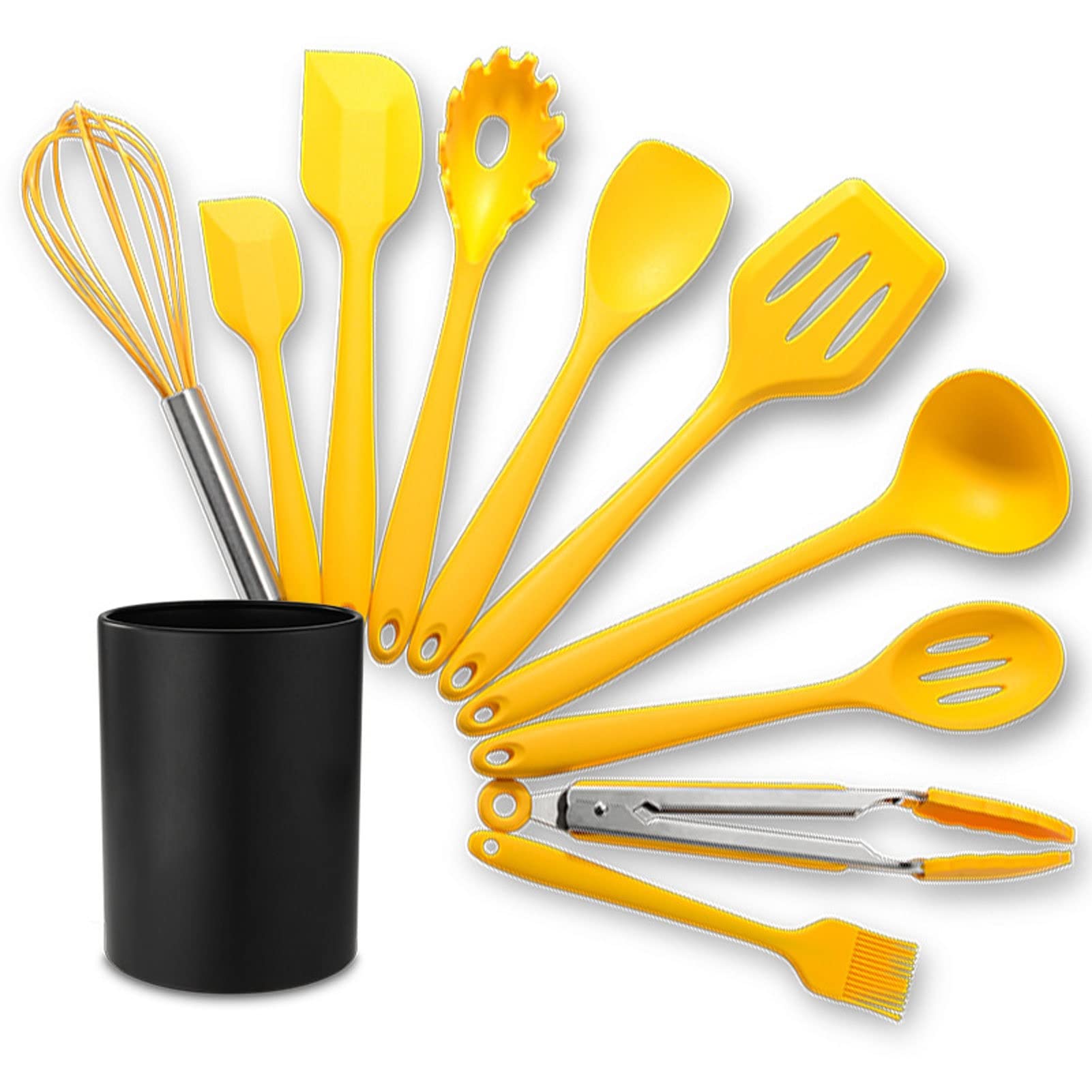 10-Piece Silicone Cooking Utensil Set - Non-Stick Heat Resistant Kitchen Tools for Baking, Frying & Cooking - Includes Spatula, Spoon, Turner & More
