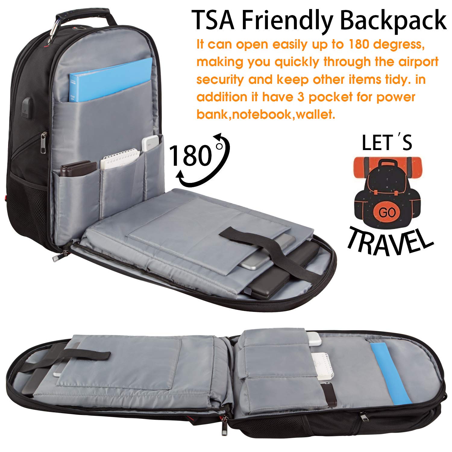 LTINVECK Extra Large Travel Laptop Backpack for Men & Women - TSA Friendly Business Backpack with USB Charging Port & RFID Protection - Fits 17 Inch Laptops - Perfect for Air Travel, Commuting & Office Use
