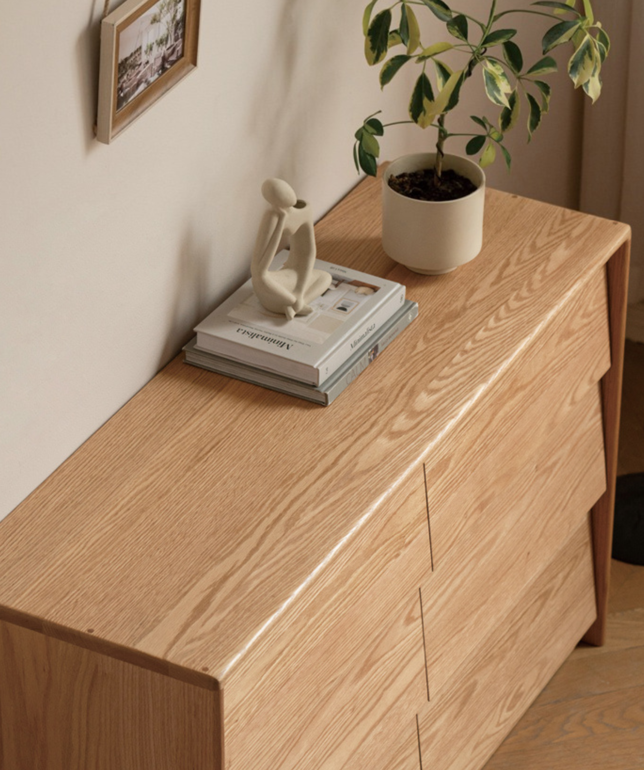 Solid Oak Wood Slanted Surface Chest of Drawers - Vintage Style Dresser for Bedroom, Living Room & Office Storage
