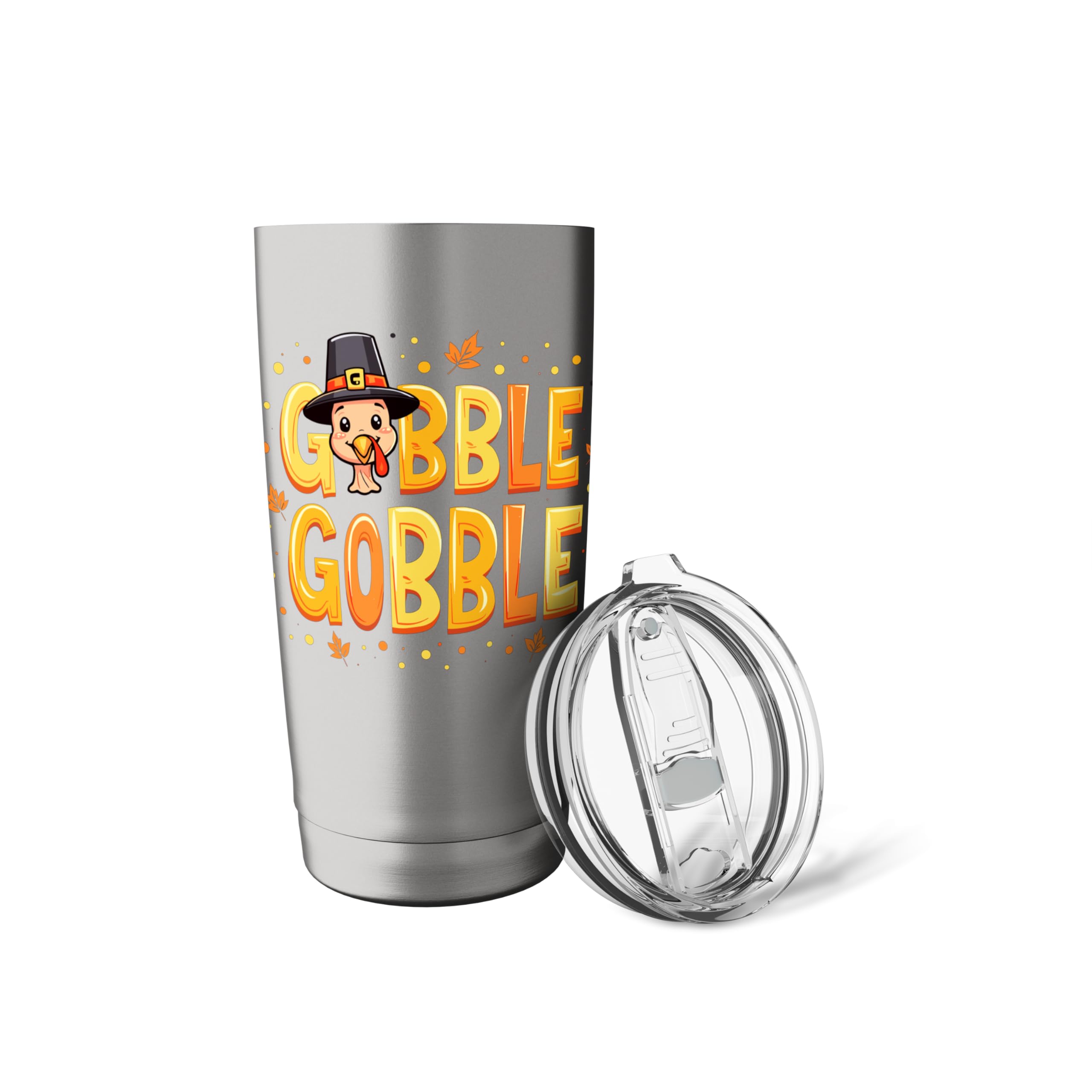 Funny Pilgrim Turkey Gobble Gobble Thanksgiving Thankful Stainless Steel Insulated Tumbler - 20oz Double Wall Vacuum Insulated Travel Mug for Coffee & Tea - Perfect for Thanksgiving Parties, Office Gifts & Holiday Gatherings