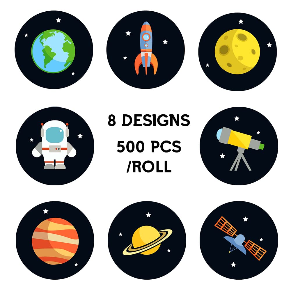 REWIDPARTY Motivational Stickers for Kids - 500 Space Theme Reward Stickers Roll for Teachers, Students & Nurses - Classroom Incentives, School Supplies & Positive Reinforcement