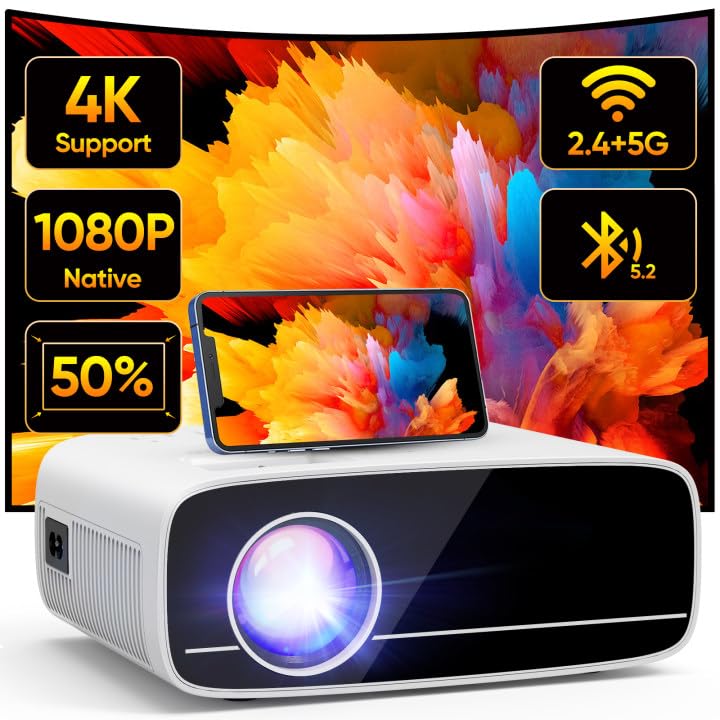 AKATUO Mini 4K Projector with 15000L Native 1080P, 5G WiFi & Bluetooth Support, 50% Zoom - Portable Home Theater Outdoor Movie Projector Compatible with Smartphone/HDMI/USB/Laptop/Fire TV Stick - Perfect for Movie Nights, Gaming & Outdoor Camping Entertainment