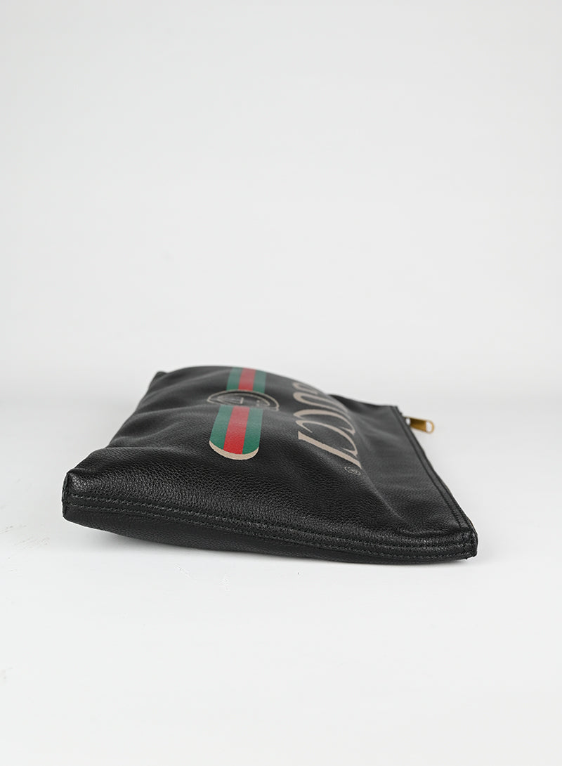Gucci Black Leather Logo Pochette Handbag - Perfect for Evening Parties, Date Nights & Special Occasions
