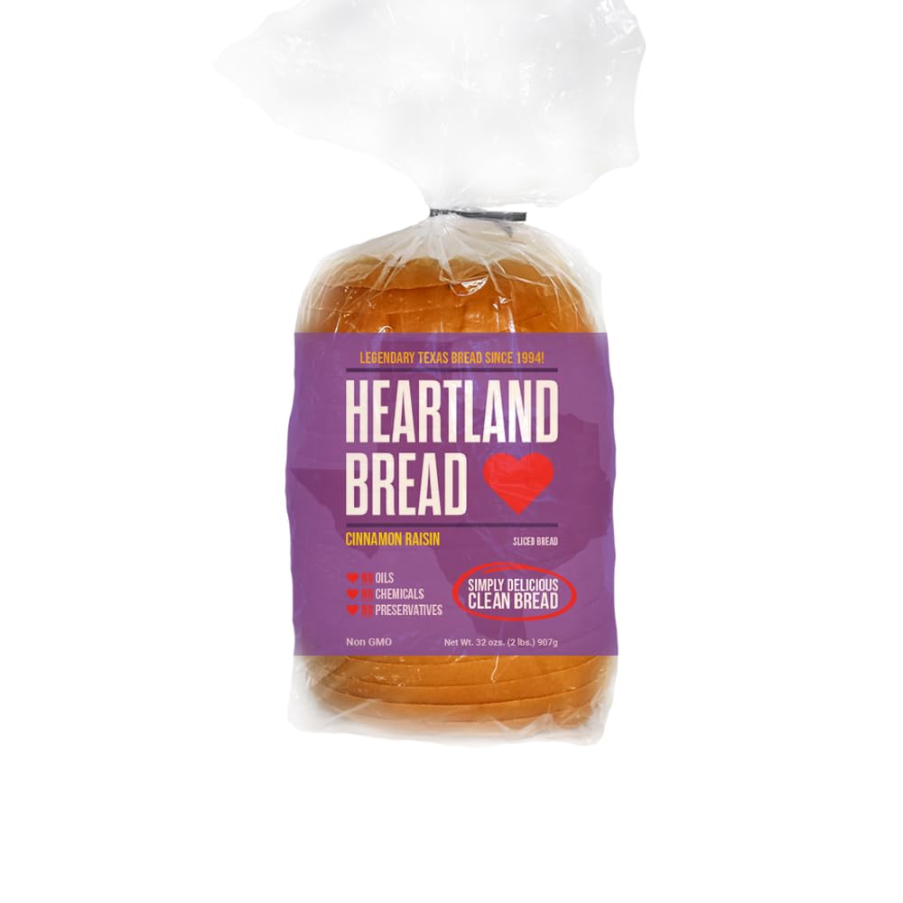 Organic Raisin Cinnamon Walnut Bread - Heartland Bread Sliced Loaf, 32oz | No Fats, Oils, Chemicals or Preservatives | 100% Natural Homemade Taste | Perfect for Breakfast, Snacks & Healthy Eating