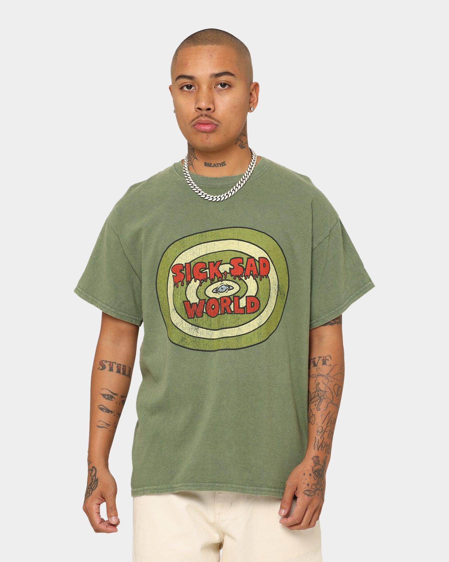 American Thrift X Daria Sick Sad World Graphic T-Shirt - Vintage Military Style Tee for Casual Wear & 90s Nostalgia Fashion