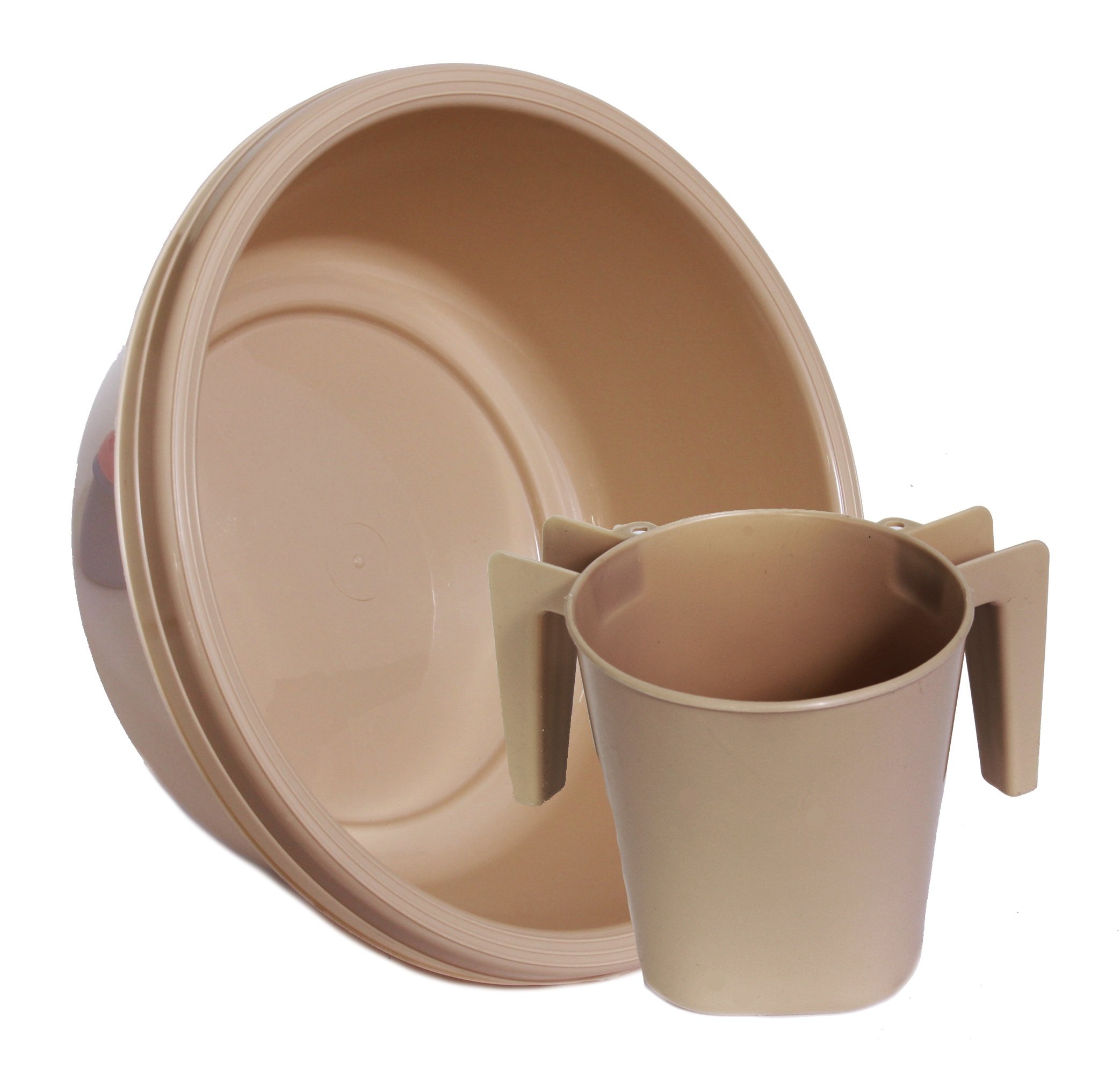 YBM Square Wash Cup & Round Basin Set - Beige for Jewish Ritual Hand Washing