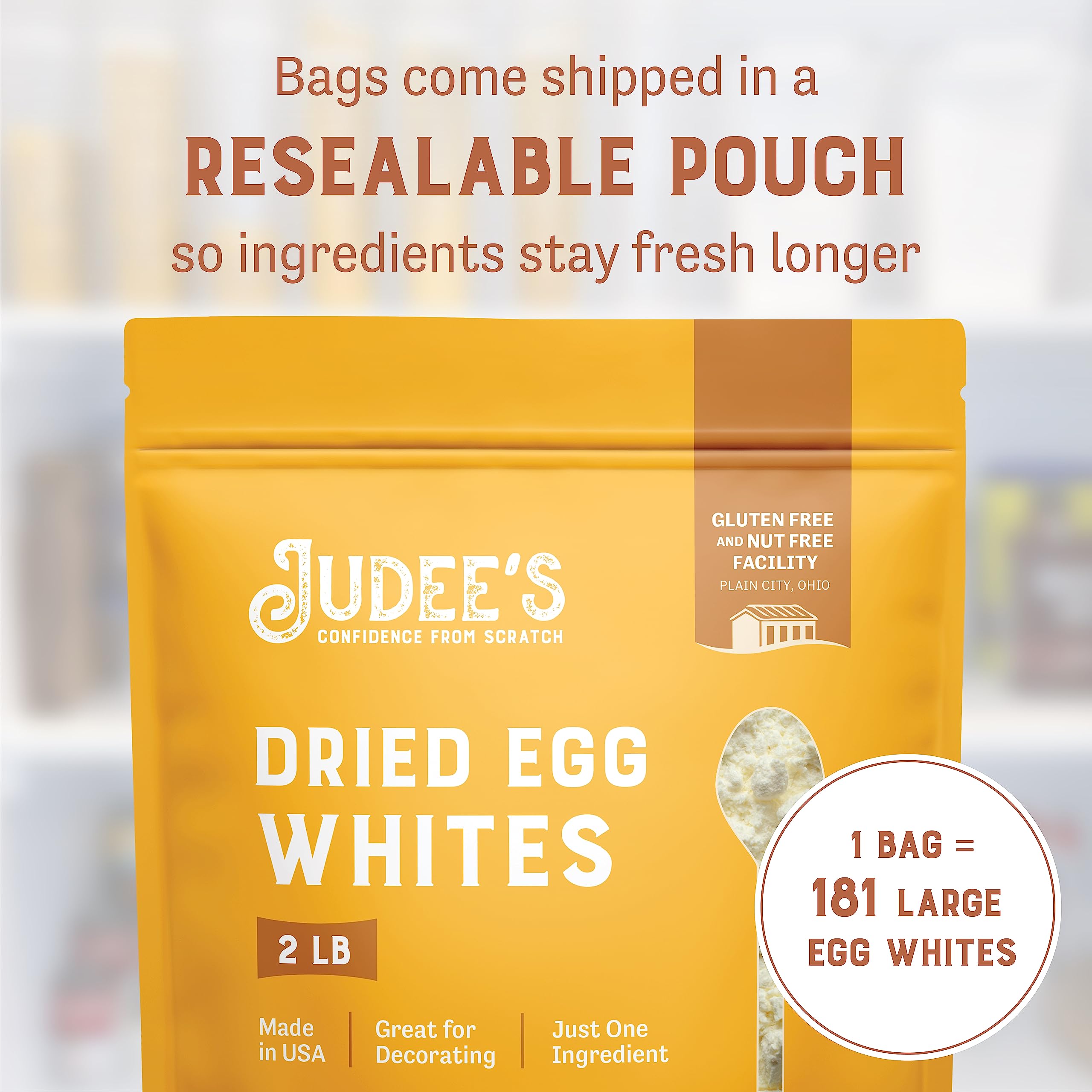 Judee's Gluten Free Dried Egg White Protein Powder 2 lb - Pasteurized, USDA Certified, Non-GMO, Nut-Free, Single Ingredient - Made in USA - Perfect for Baking, Smoothies & Protein Shakes
