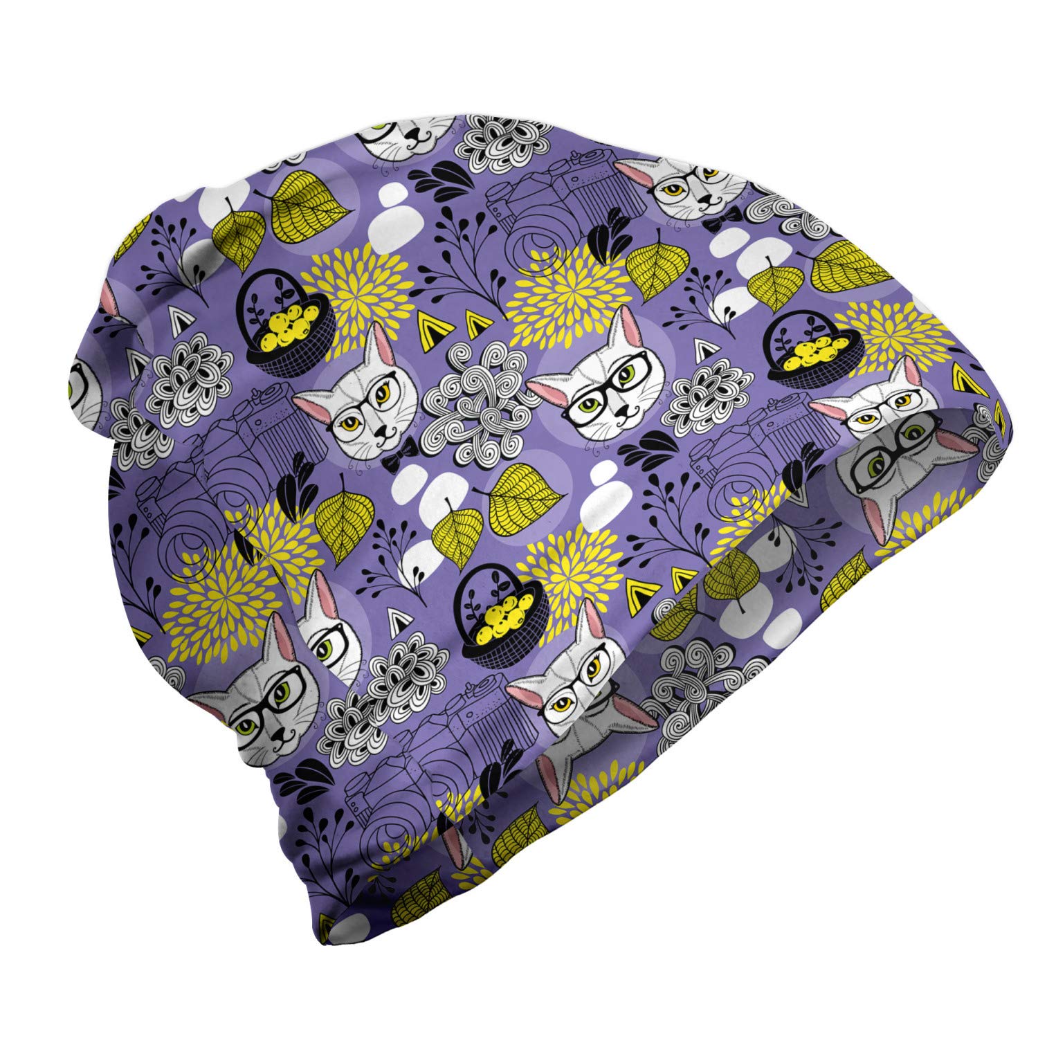 Ambesonne Unisex Beanie with Smart Cat Artwork - Warm Winter Hat for Men & Women - Perfect for Hiking, Outdoor Activities & Cold Weather Fashion