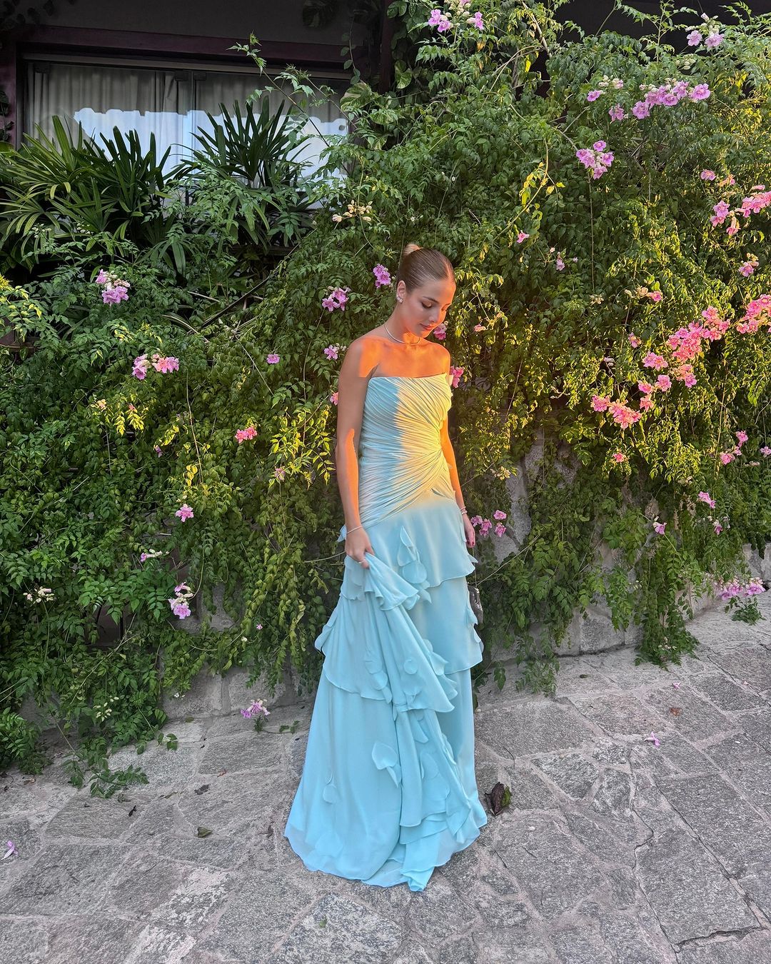 Elegant Blue Strapless A-Line Ruffle Long Prom Dress for Formal Party & Evening Gown J4123 | Perfect for Homecoming, Prom Night, Wedding Guest & Special Occasions