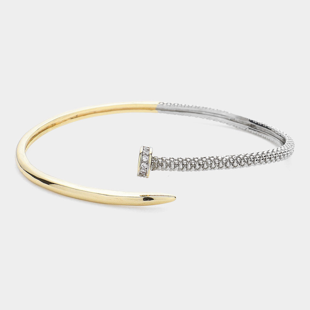 Elegant Silver Cubic Zirconia Two-Tone Spike Nail Cuff Bracelet for Women | Fashion Jewelry for Parties, Weddings & Evening Events