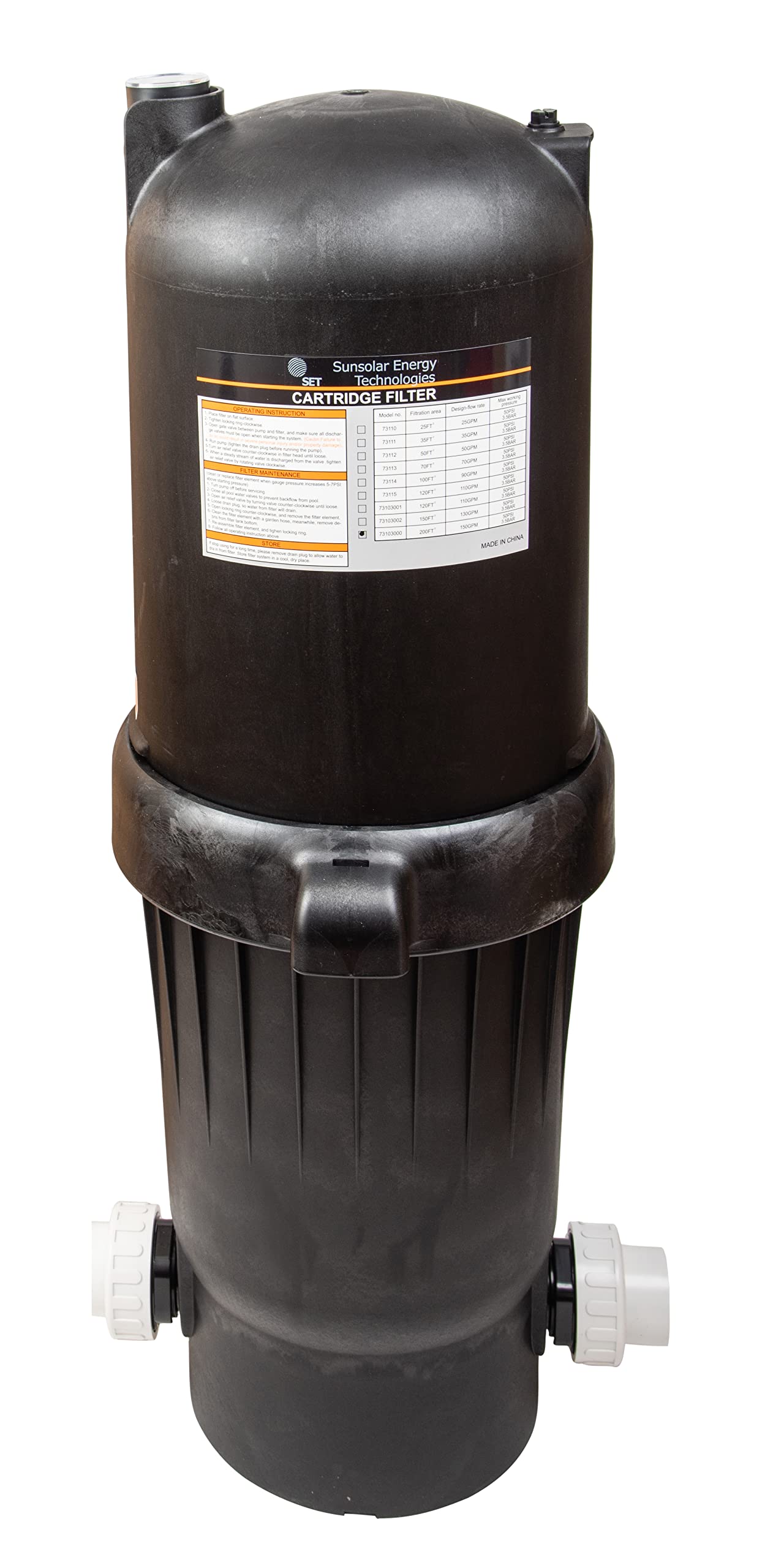 Premium Cartridge Filter System with Pressure Gauge for Swimming Pools - 150SF | High-Efficiency Pool Filtration | Easy Maintenance & Clean Water | Perfect for Inground & Above Ground Pools