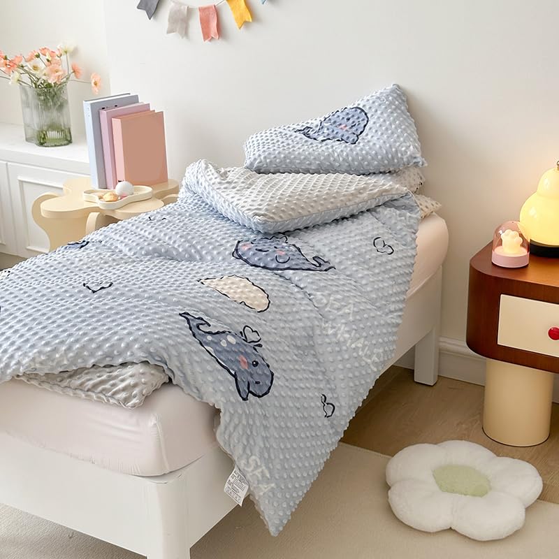 BlessLiving 6-Piece Blue Whale Toddler Bedding Set for Boys & Girls - Comforter, Duvet Cover, Sleeping Mat, Sheet, Pillow & Case (47