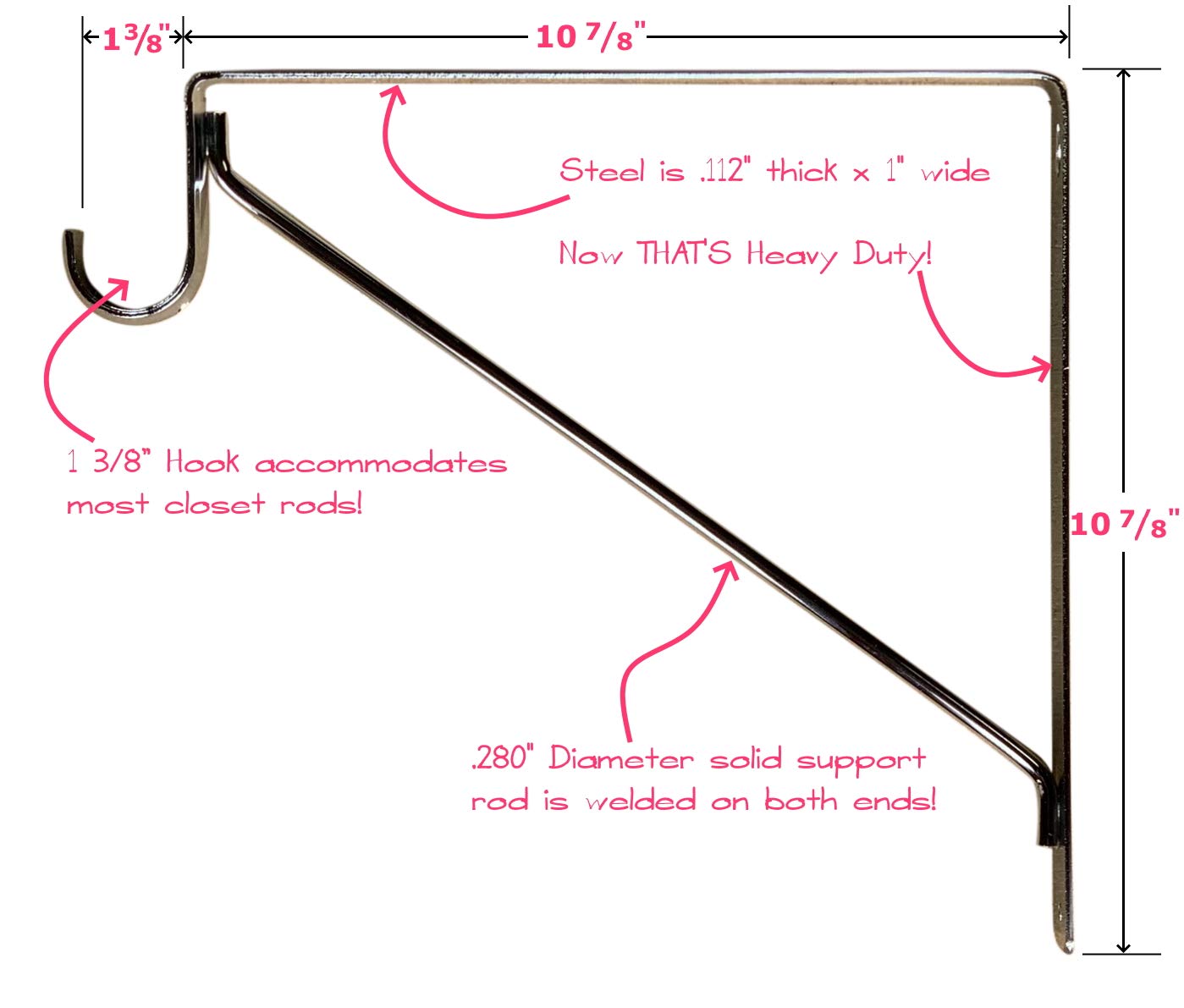 Heavy Duty Welded Closet Rod and Shelf Support Bracket - Chrome Finish for Sturdy Closet Organization and Storage Solutions