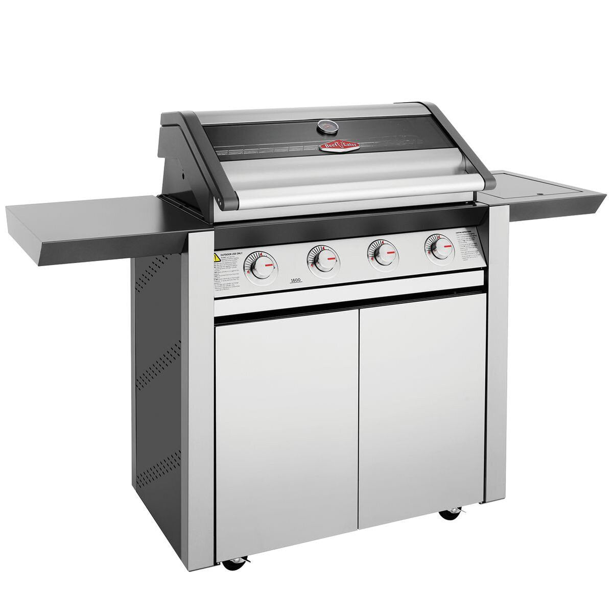 Beefeater 1600 Series 4-Burner Stainless Steel Gas Grill with Side Burner & Rolling Cart - Perfect for Backyard BBQs, Outdoor Cooking & Patio Entertaining