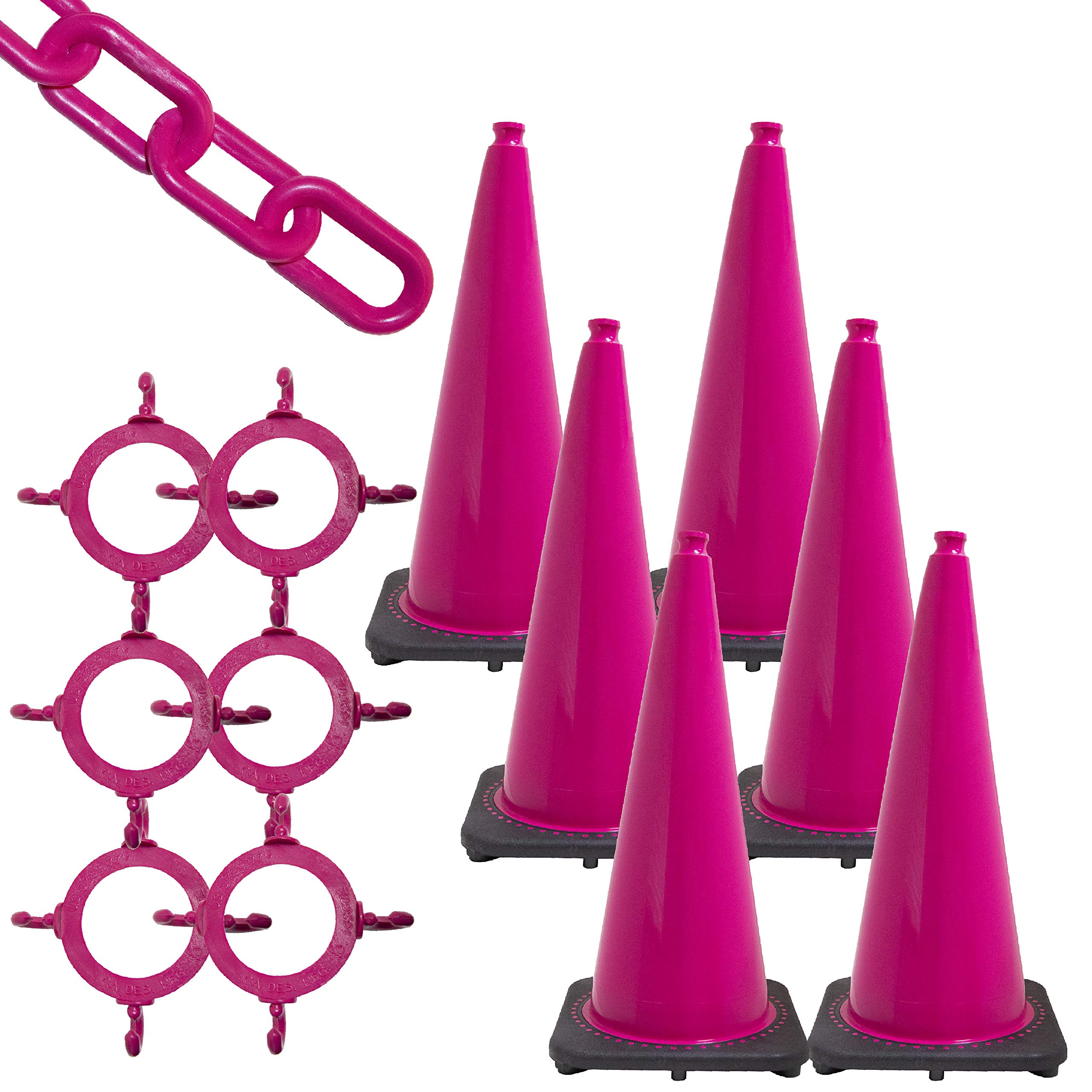 Mr. Chain Traffic Cone and Chain Kit - 28-Inch Safety Orange Cones with Reflective Collar for Road Safety, Construction Zones & Parking Lot Control - OSHA Compliant (93225-6A)