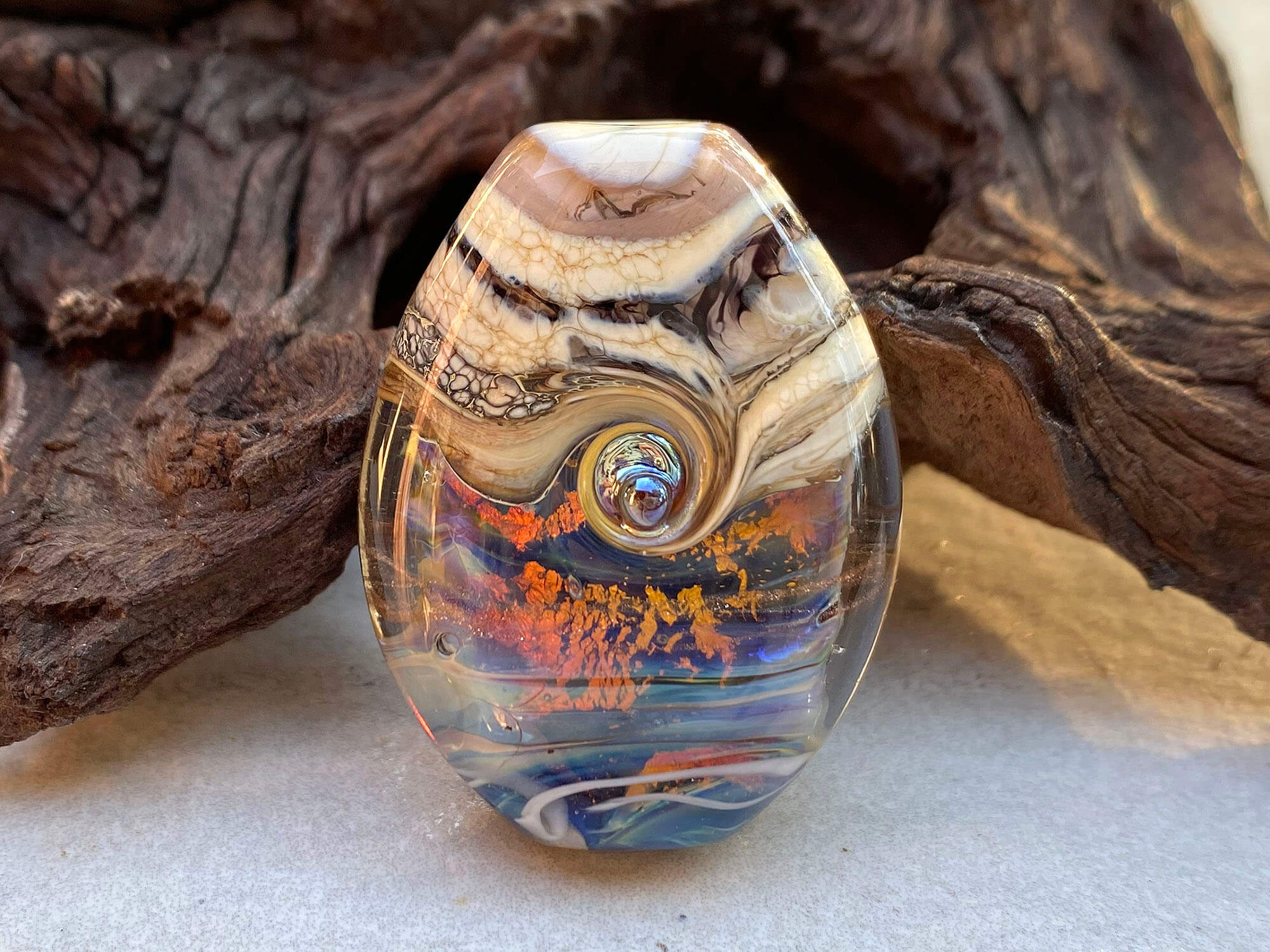 Fiery Blue Organic Focal Lampwork Glass Bead for Jewelry Making - Handmade SRA Artisan Bead - Perfect for Necklaces, Bracelets & DIY Craft Projects